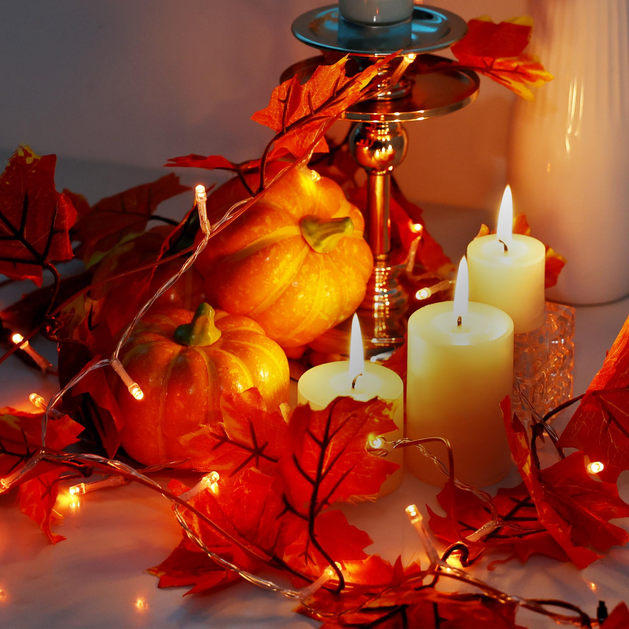 GAGALIFE Fall Decor Maple Leaf String Lights - Fall Leaves Garland with Lights Thanksgiving Decorations Battery Operated with 24 LED Bulbs, Maple Garland for Home Mantel Indoor Outdoor