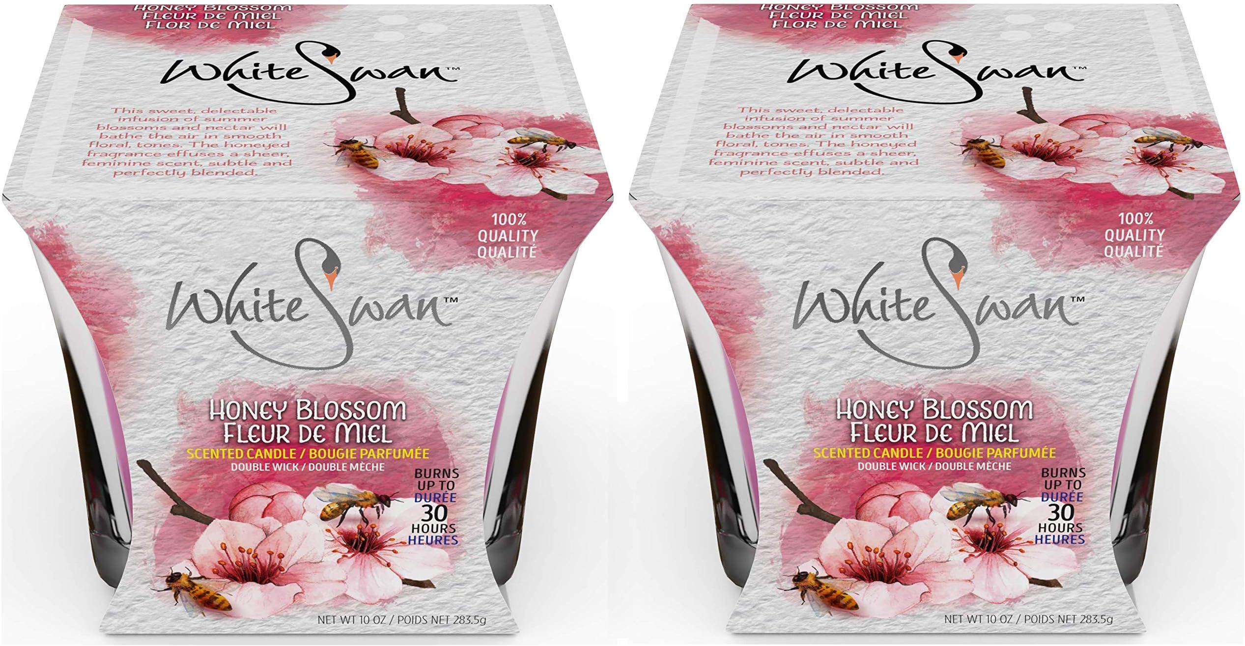 White Swan Premium Scented Candle (Honey Blossom) & Large Candle Set - Long Lasting -30 Hrs | Pure Natural Strong Fragrance Ideal for Bath or Bedroom to Eliminate Odor, Stress Relief