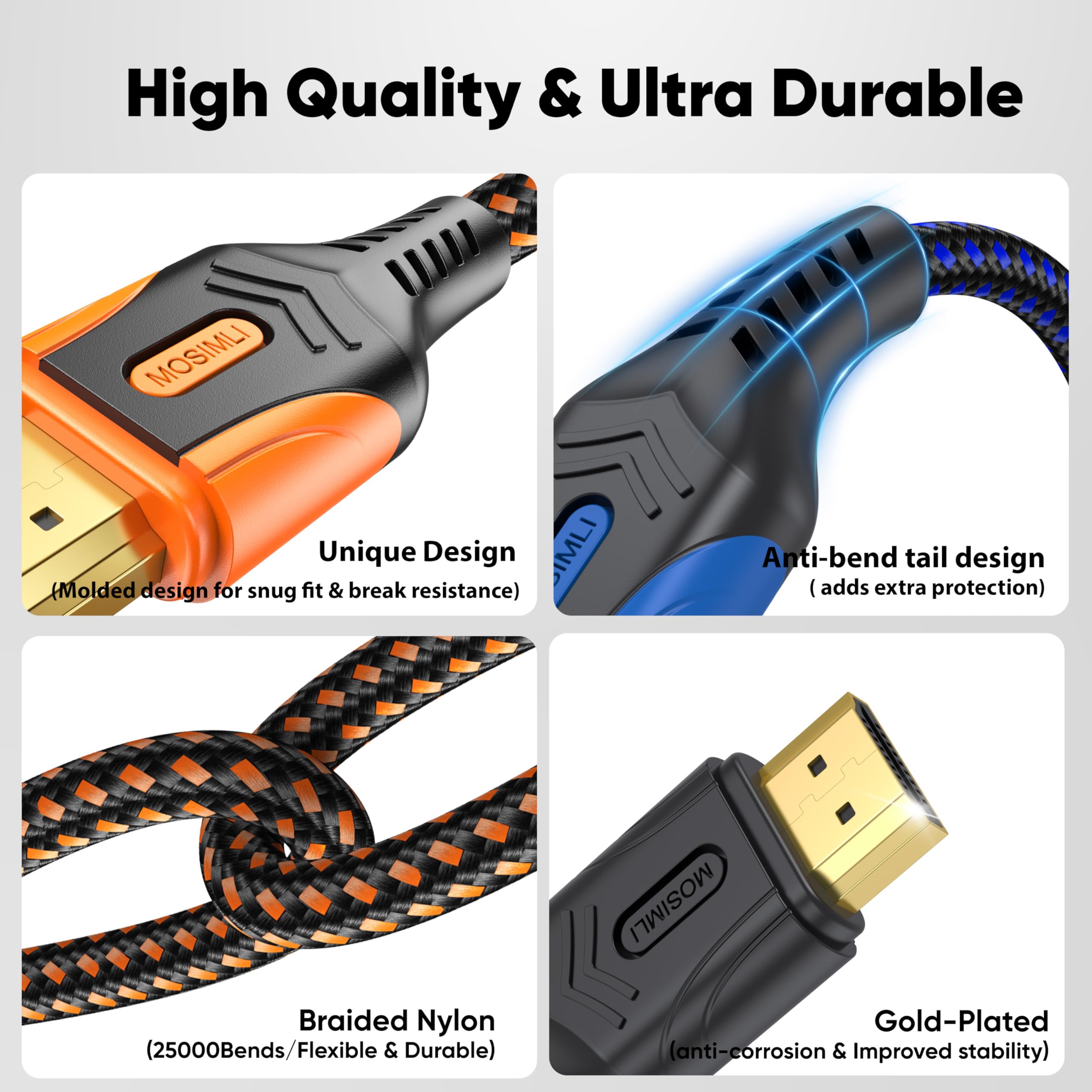 Cable HDMI 4K de 6 pies, paquete de 3, compatible con monitor