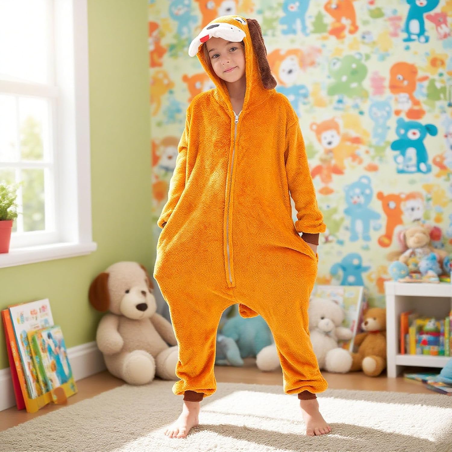WAFUNNE Animal Onesie Costume for Kids Child Boys Girls Womens Mens Cosplay Halloween Dog Orange