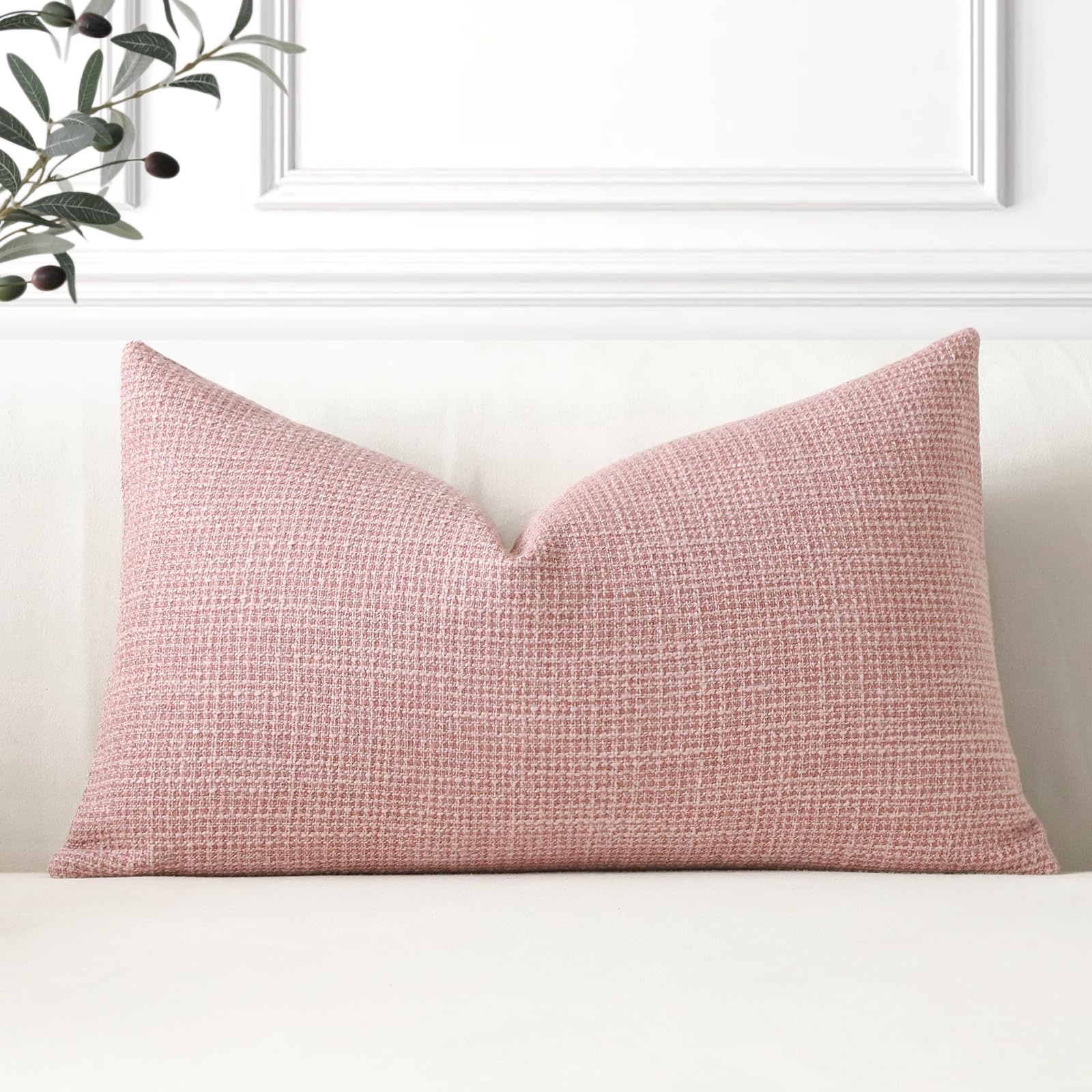 Artscope Linen Cushion Covers Set of 1 Decorative Lumbar Pillowcase Pillow Cover 16x24 Inch for Home Decor Sofa Bedroom Car 40x60cm Pink
