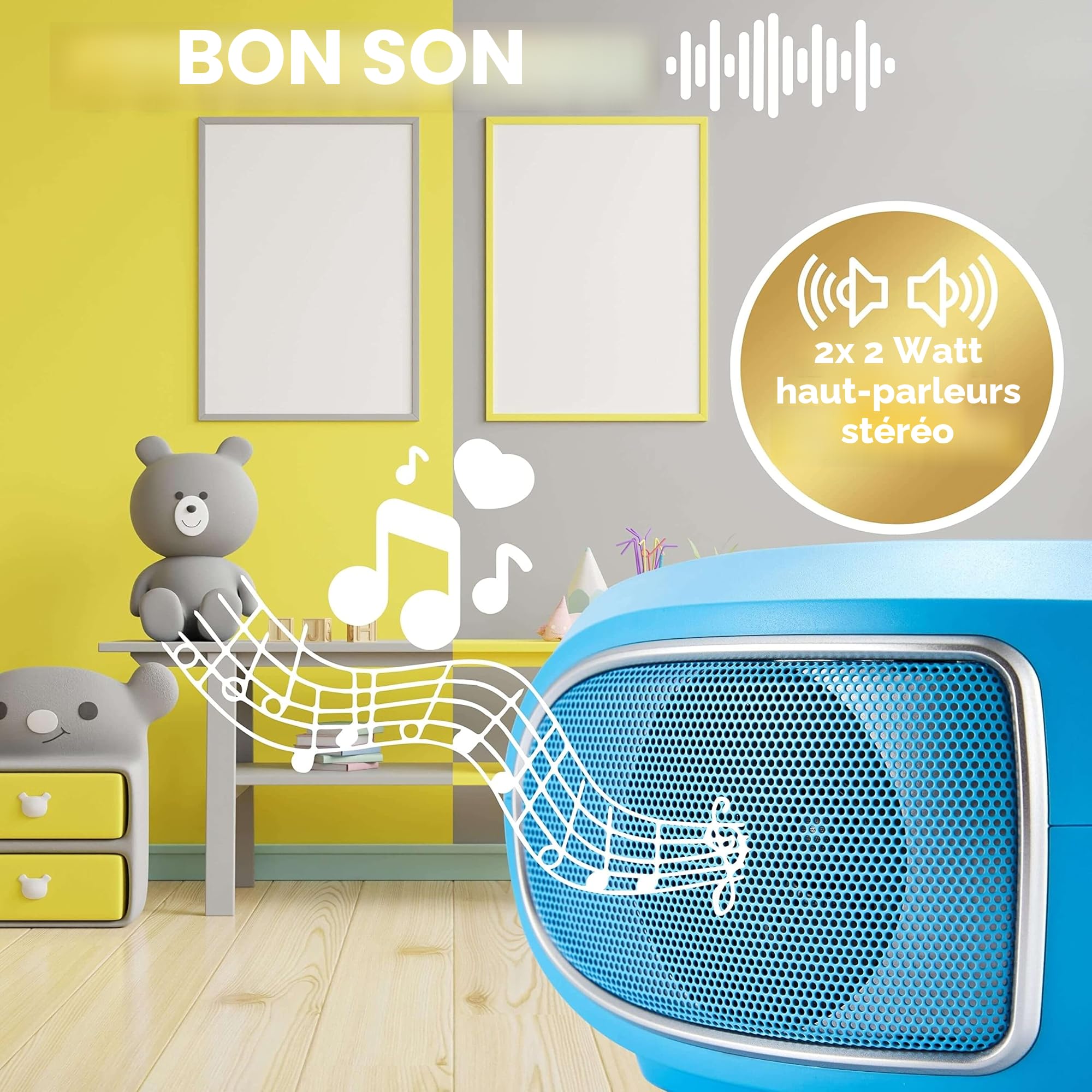 Cyberlux Boombox portable | Radio FM | Entrée AUX | CD/CD-R | USB | Prise casque | Lecteur | Radio enfant | Système compact | Chaîne stéréo | Boombox, Bubble Bleu