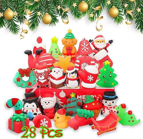 Miniatura 4 de Juguetes esponjosos, paquete de 26 juguetes esponjosos de Navidad, recuerdos de fiesta para niños de 4 a 8 a 12, Mochi Kawaii Cat Squishy Fidget