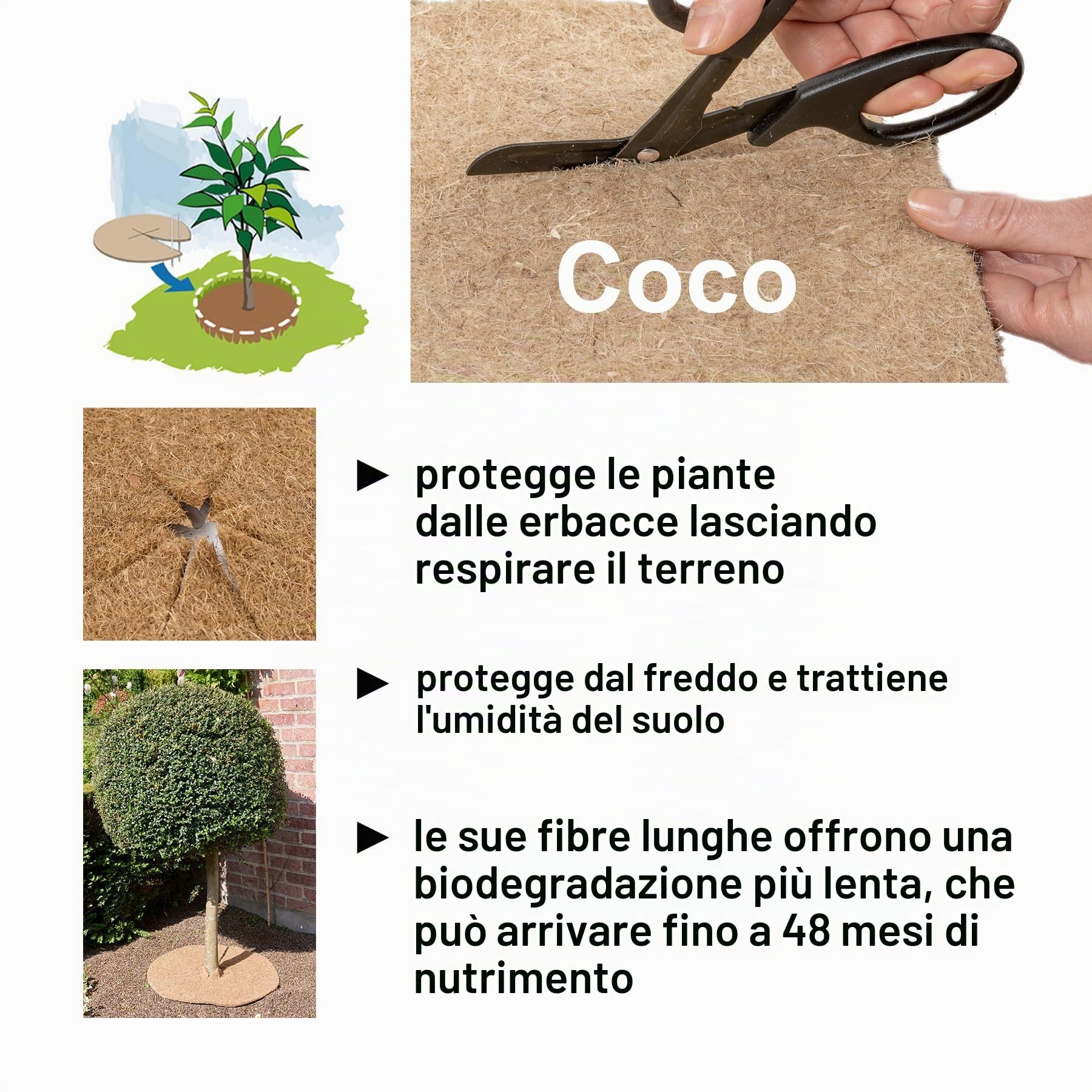 La cordeline Set di 10 Dischi pacciamatura, Ø 40 cm, in Fibra di Cocco Naturale, 900 g/m², Tappeto Protettivo per Piante, Erbe Cattive, Protezione pianta in Vaso, Marrone