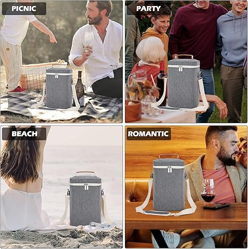 Miniatura 6 de Bolsa de vino para 4 botellas, lona encerada aislada acolchada para viajes, fiestas, playa, deshierbe, el mejor regalo para los amantes del vino,