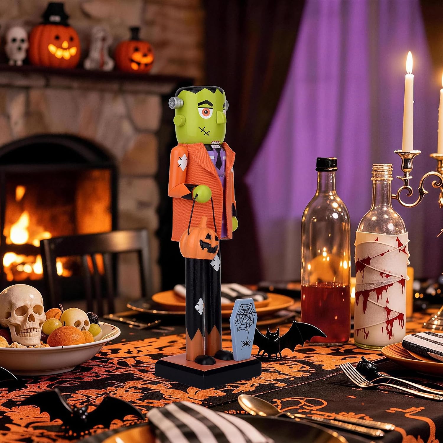 ArlinaL 10 Inch Halloween Nutcracker Figure with Pumpkin Bucket