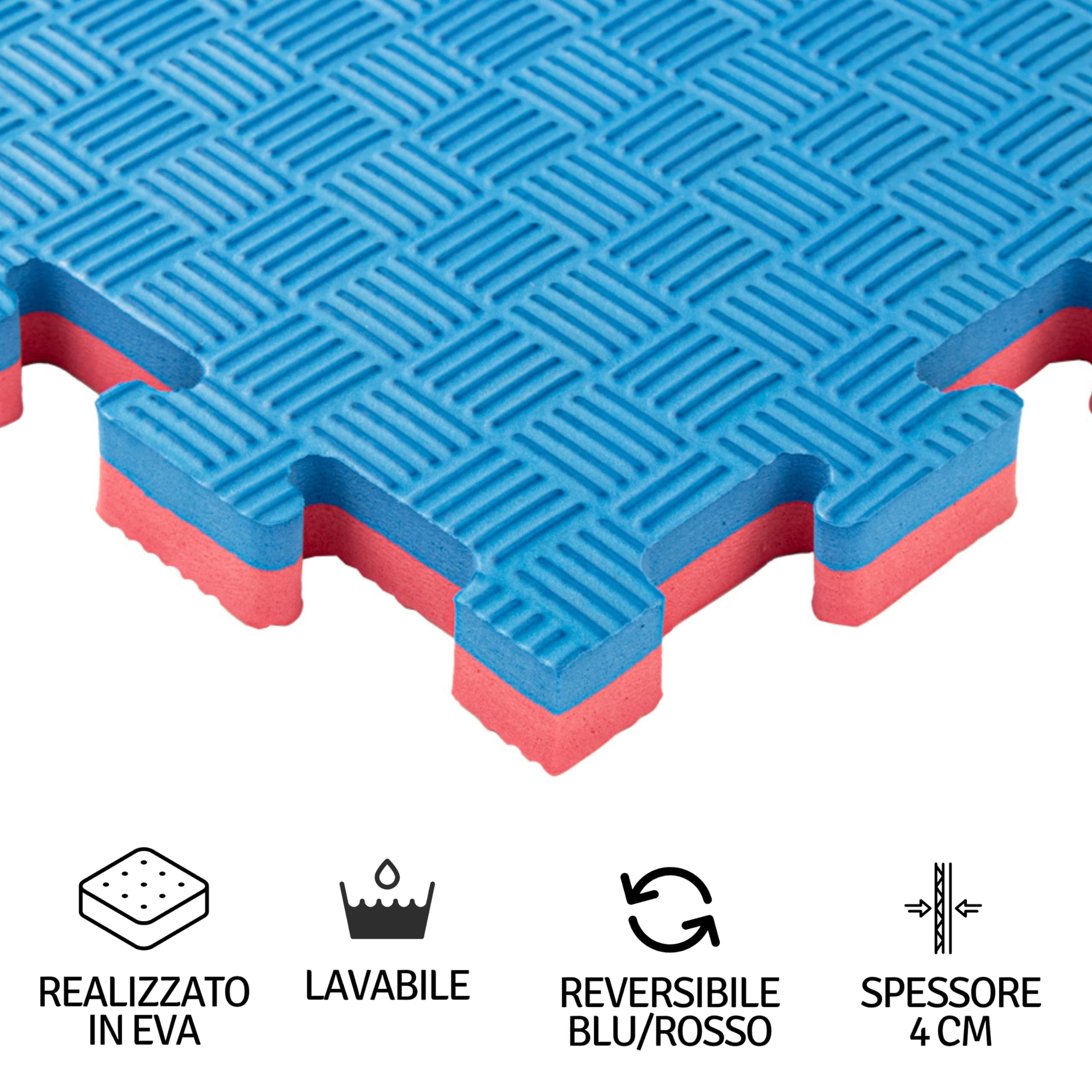 Tatami Palestra 100x100x4 cm Rosso/Blu – Tappeto Puzzle in Gomma EVA Antitrauma, 1 Piastrella Tatami Giapponese Antiscivolo per Judo, Karate, MMA, Arti Marziali