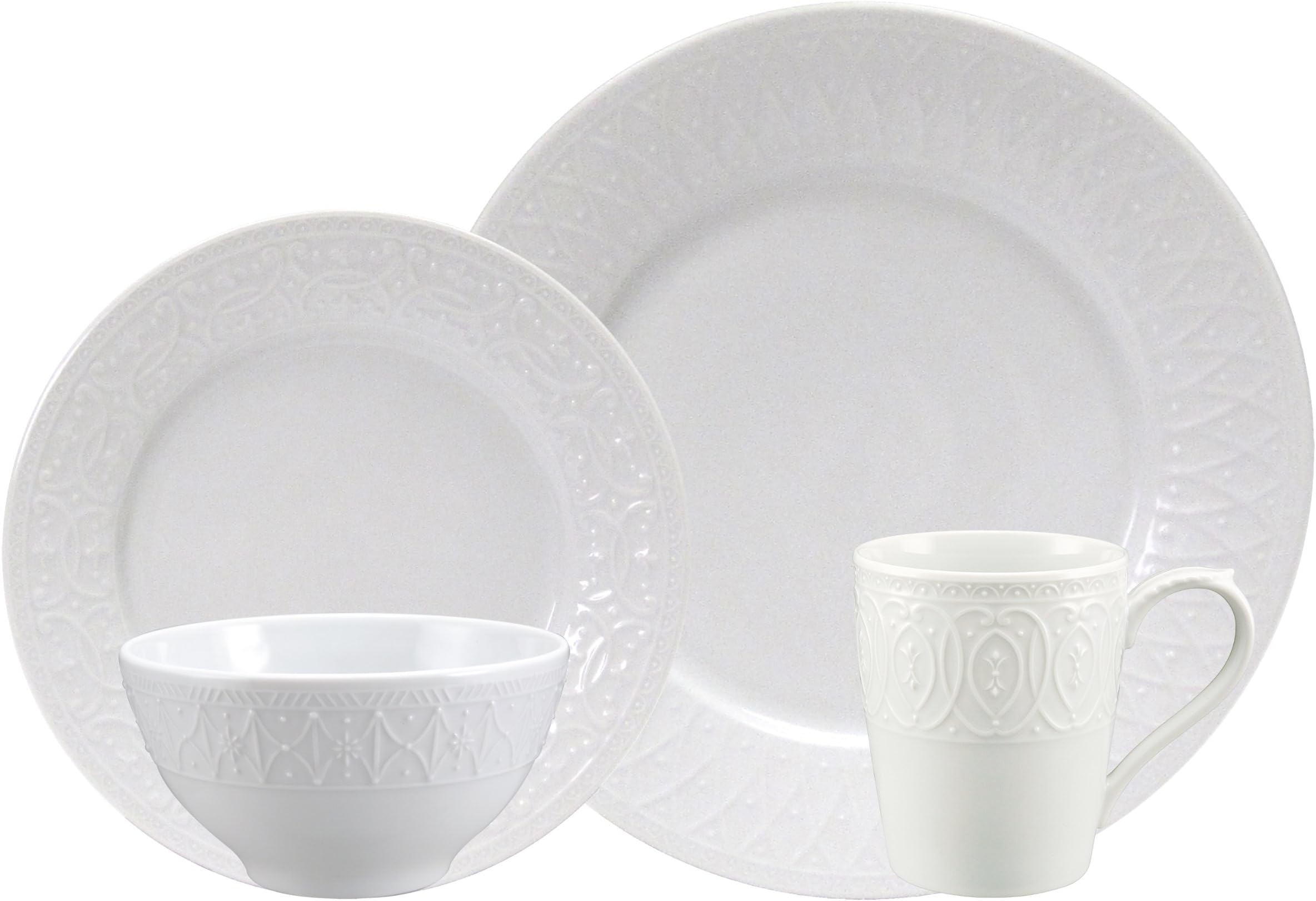 Nikko Blanc Fleur Fine China White 16 Piece Dinnerware Set Service for 4