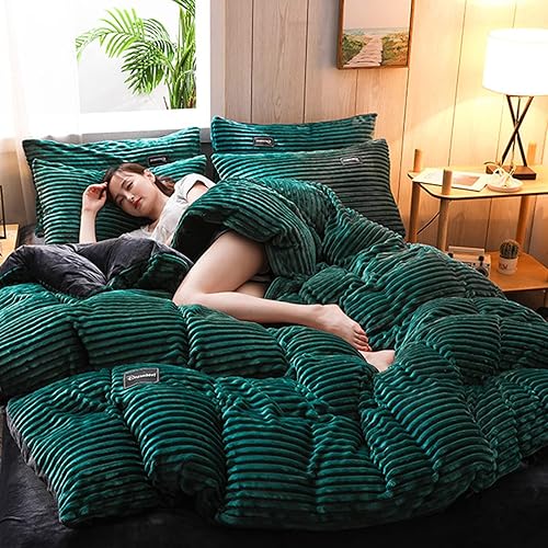 Juego de funda de edredón tamaño Queen, funda de edredón de pana súper suave, juego de ropa de cama de terciopelo cristalino, verde, matrimonial: