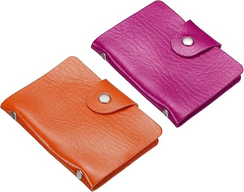 PATIKIL Soporte para tarjetas de crédito, cartera de cuero para tarjetas de visita, organizador de almacenamiento con ranura, Rojo rosa, naranja,