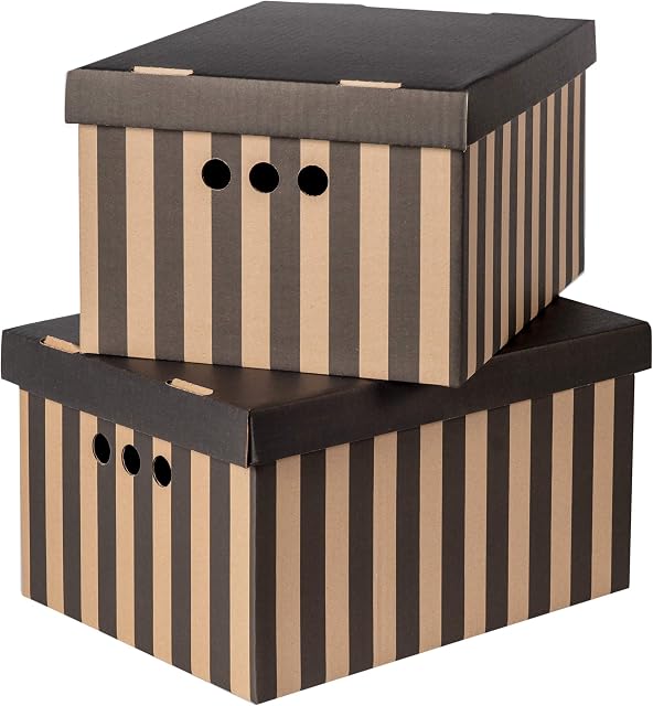 Pack of 2 Decorative Storage Boxes With Lids Home Office Bedroom Wardrobe Box Organiser Archive Box with Lid Multi-Use General Storage Archive Box with Lid Stylish Set XLarge Black Stripes