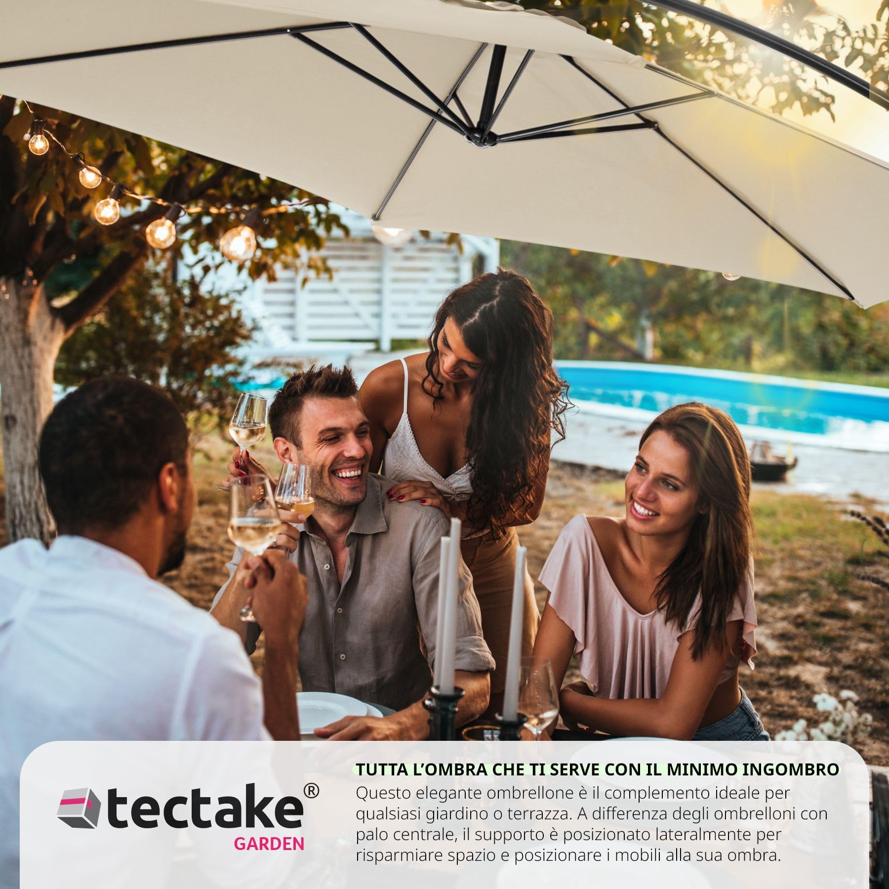 tectake® Ombrellone da Esterno con Robusta Struttura di Sostegno, Inclinabile, Idrorepellente, Resistente ai Raggi UV, Custodia Ombrellone da Giardino Inclusa