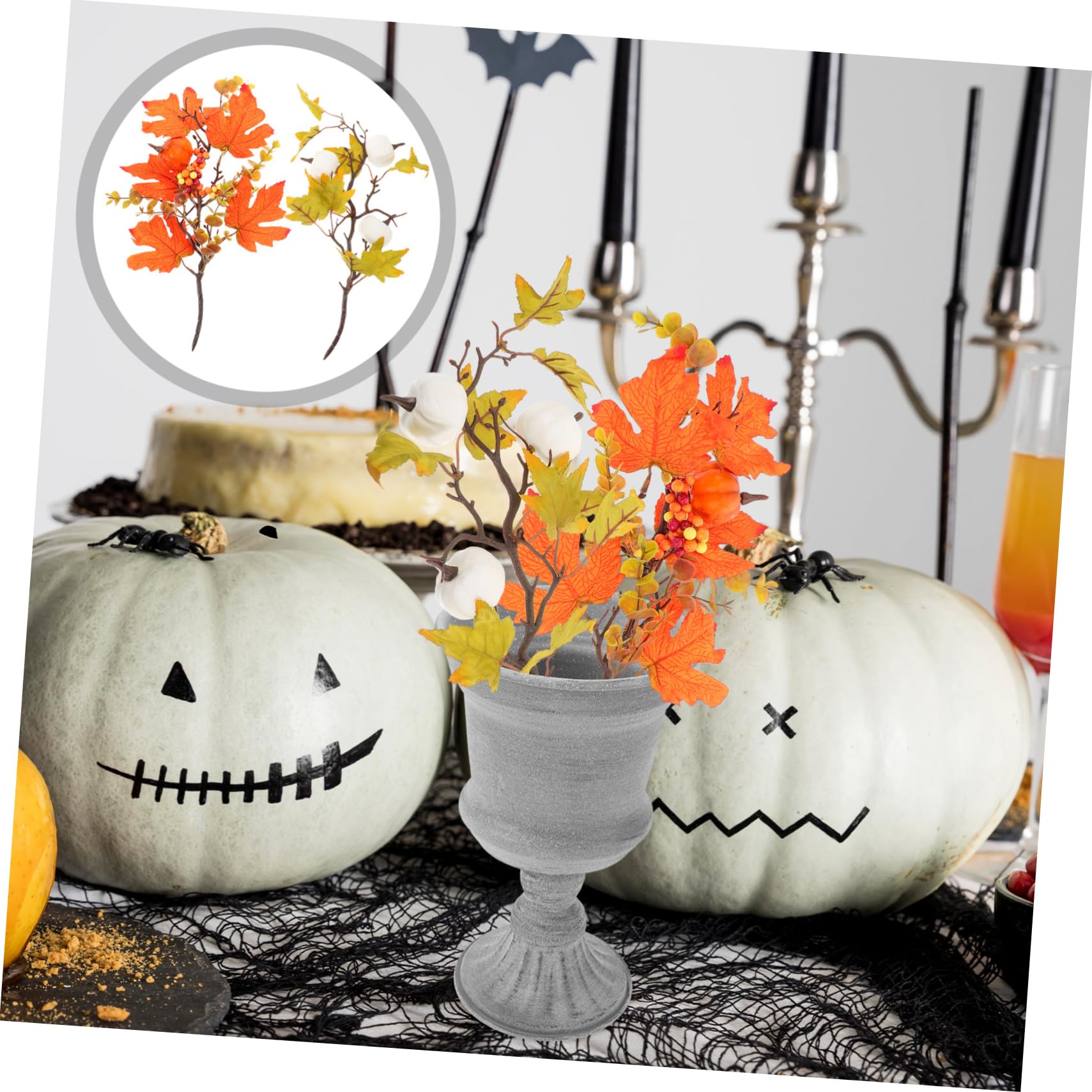 Cabilock 5 Set Ramo di Zucca Arancione Rami di Zucca di Halloween Luci di Zucca A LED di Halloween Foglie Autunnali Finte Decorazione di Zucca di Vimini Orange Plastica 2 Pezzi * 5