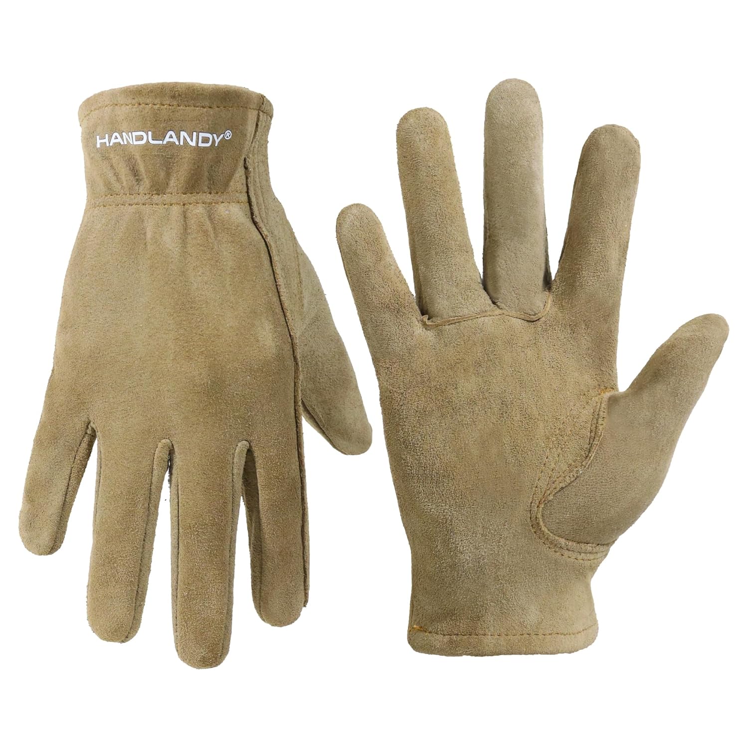 HANDLANDY Kids Genuine Leather Work Gloves for ages 3-11, Children Gardening Gloves for Boys, Girls (Medium (for age5-7), Khaki)