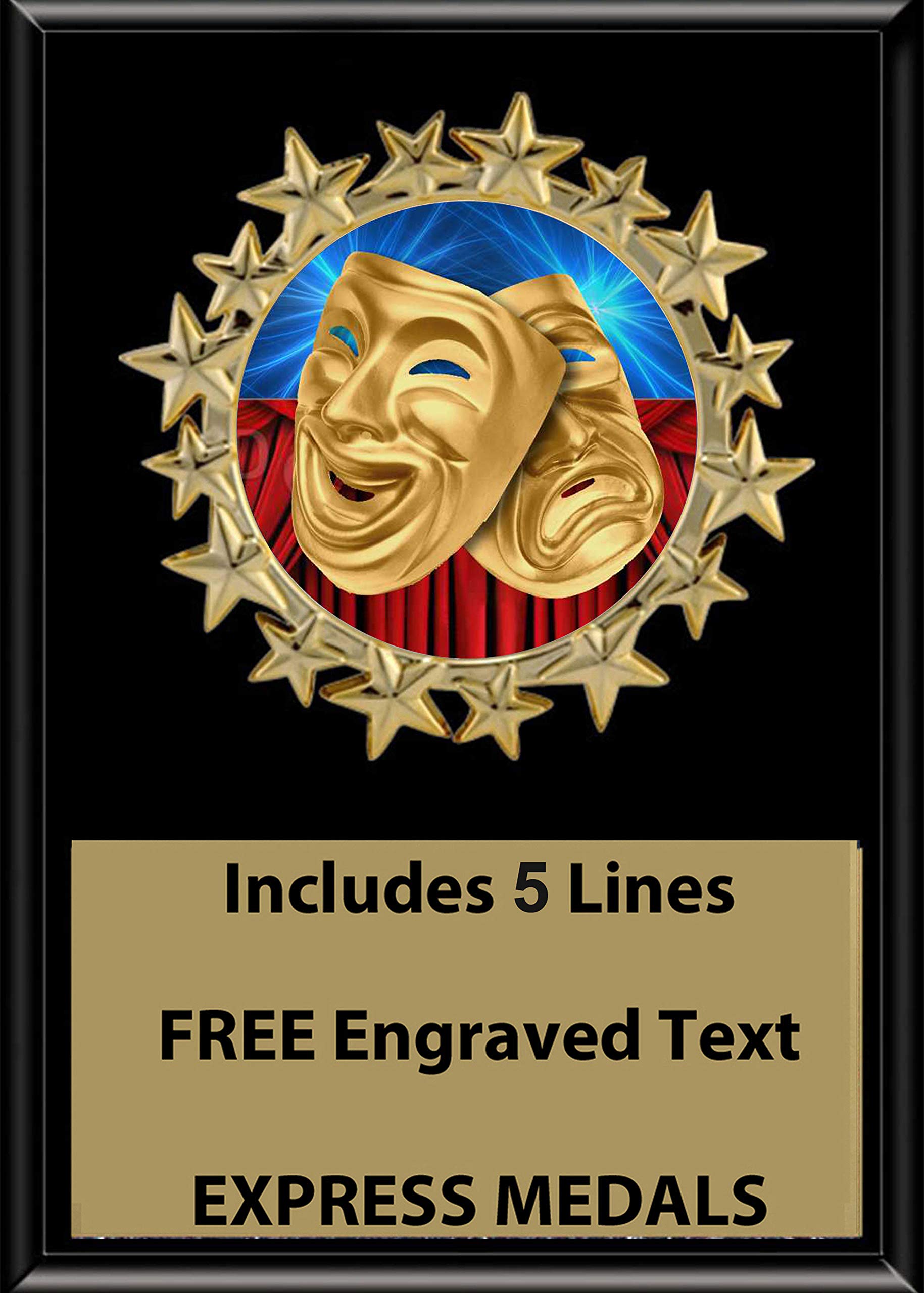 Express Medals 5x7 Drama Black Color Plaque Award Trophy with up to 5 Lines of Your Personalized Custom Engraved Text D19