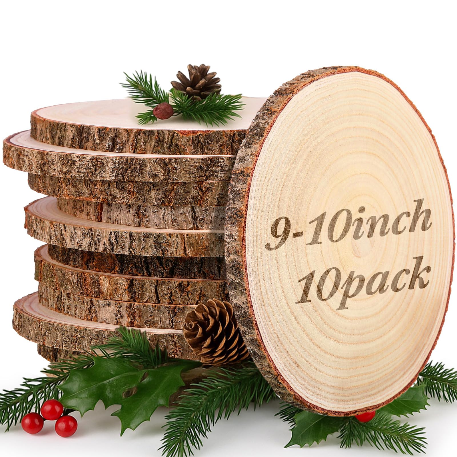 Tioncy Paquete de 10 rodajas de madera grandes para centros de mesa, losas de madera redondas sin terminar para decoración de mesas, círculo de madera natural para manualidades, decoración rústica de