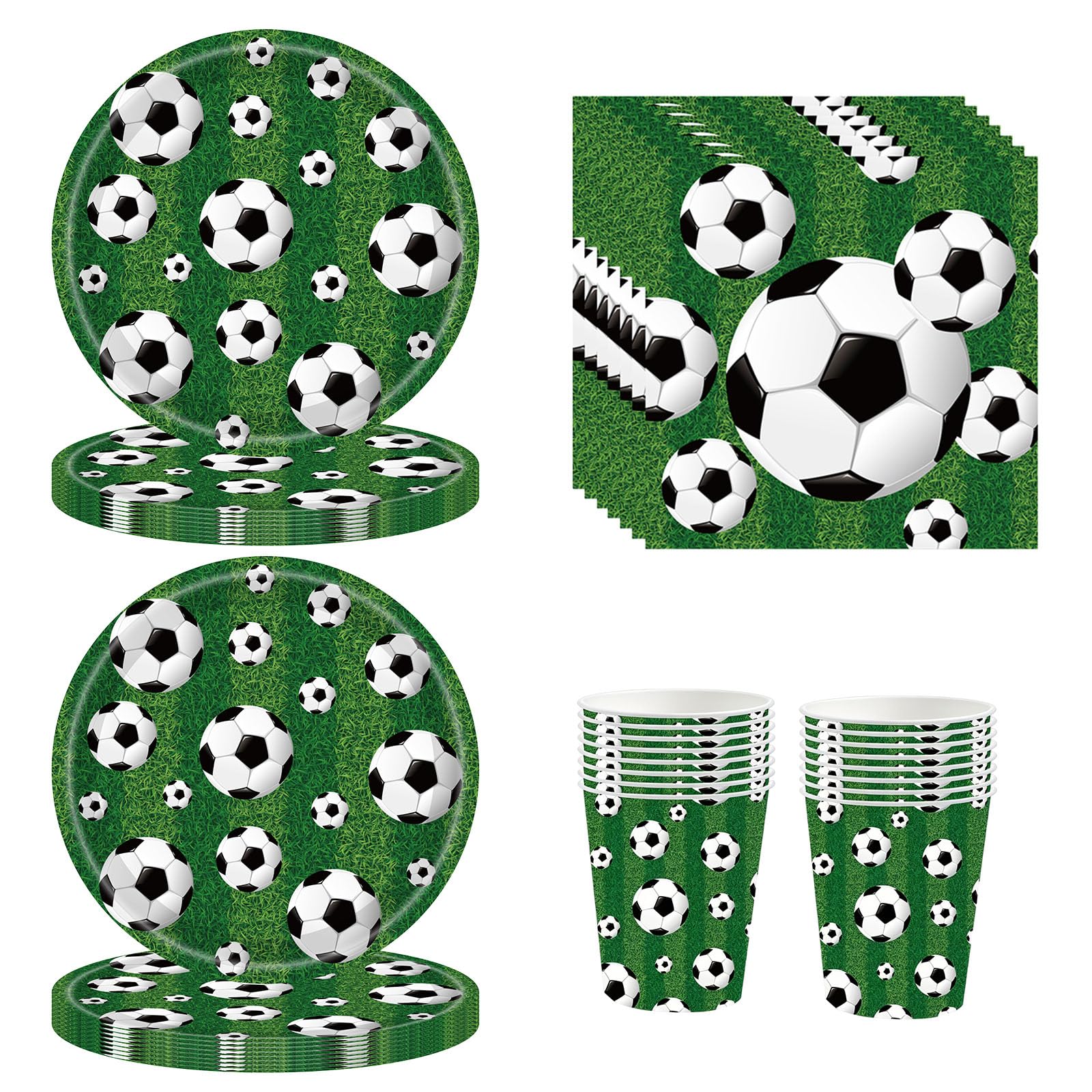 52Pcs Football Party Tableware Set for Kids Adult,Green Football Theme Paper Plates Paper Cups and Napkins,Sports Party Paper Dinnerware Set for Birthday,World Cup 2026 Soccer Partys Tableware Decor — image 1