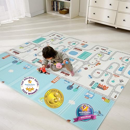 Bammax Alfombra de juego acolchada de espuma impermeable extra grande para bebé, reversible y plegable, tapete de juego de espuma para bebé de 0.4