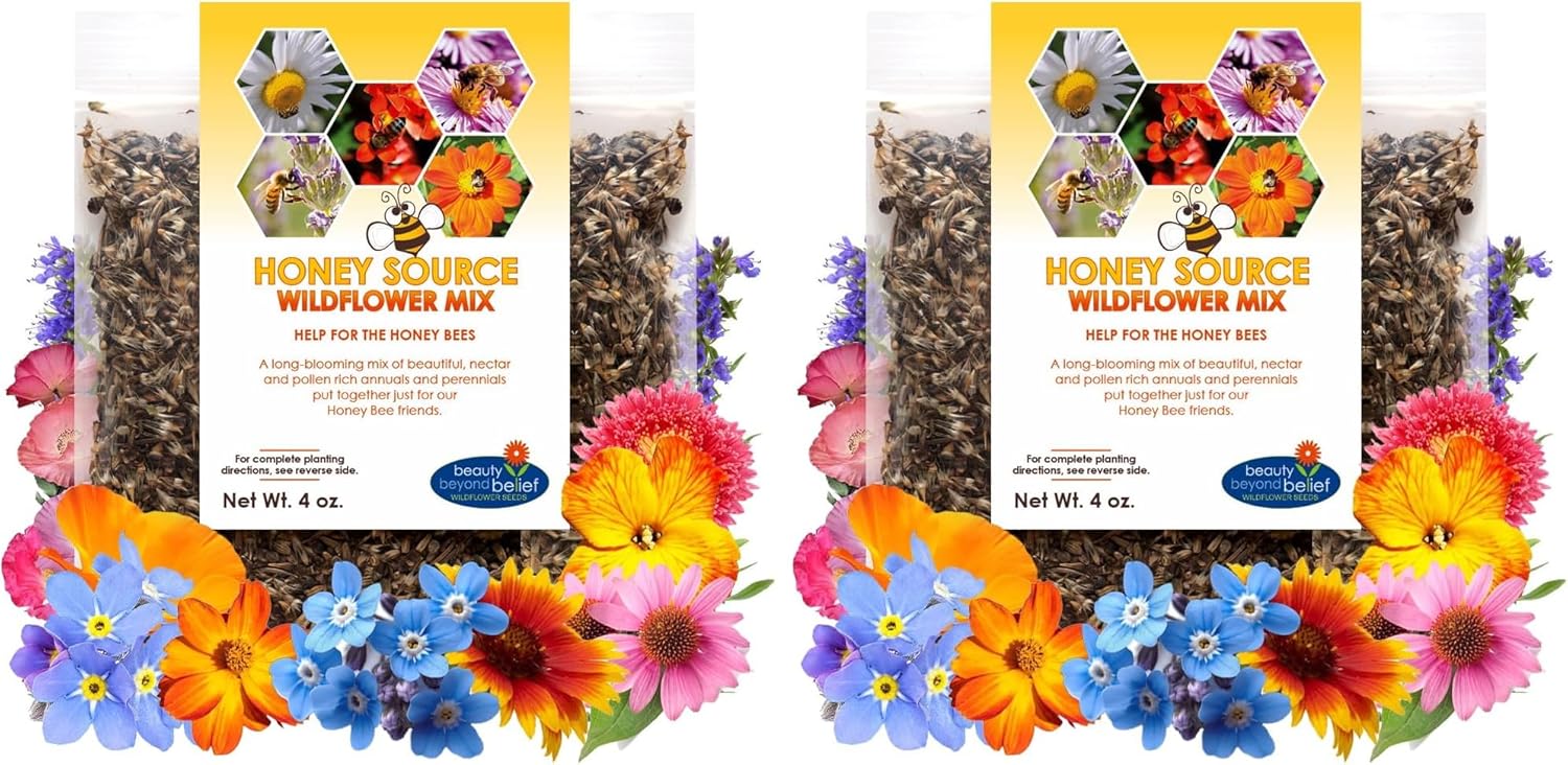 Honey Source Wildflower Seeds Mix for Honey Bees - 4oz, Premium Annual and Perennial Flower Seed Mix – Bulk Planting for Pollinator (Pack of 2)
