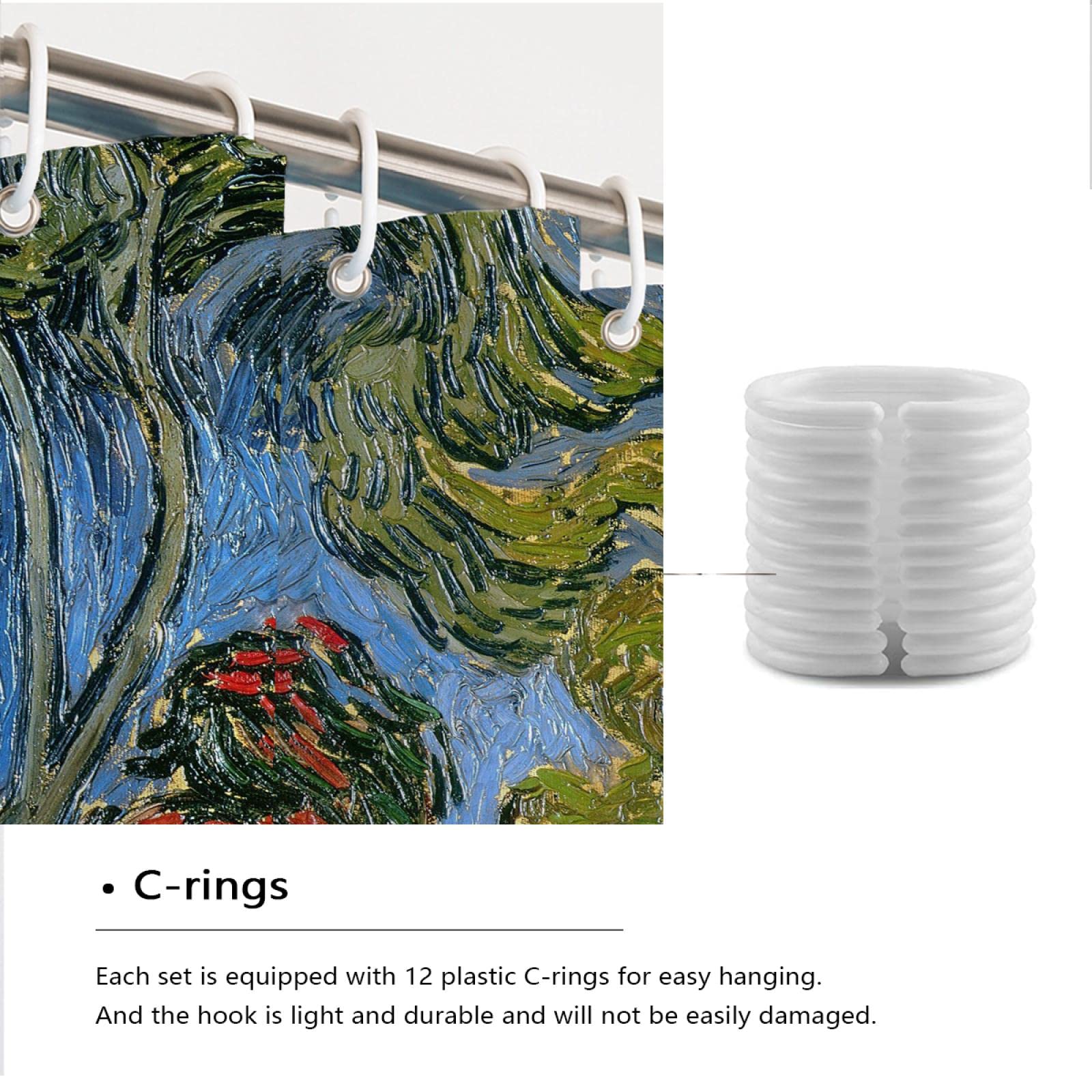 Cortina de Ducha Planta Árbol Cortina de baño con Ganchos Artista Arte Abstracto Cortina de Ducha Impermeable Quick Dry Farmhouse Cortina de bañera W190xL220cm