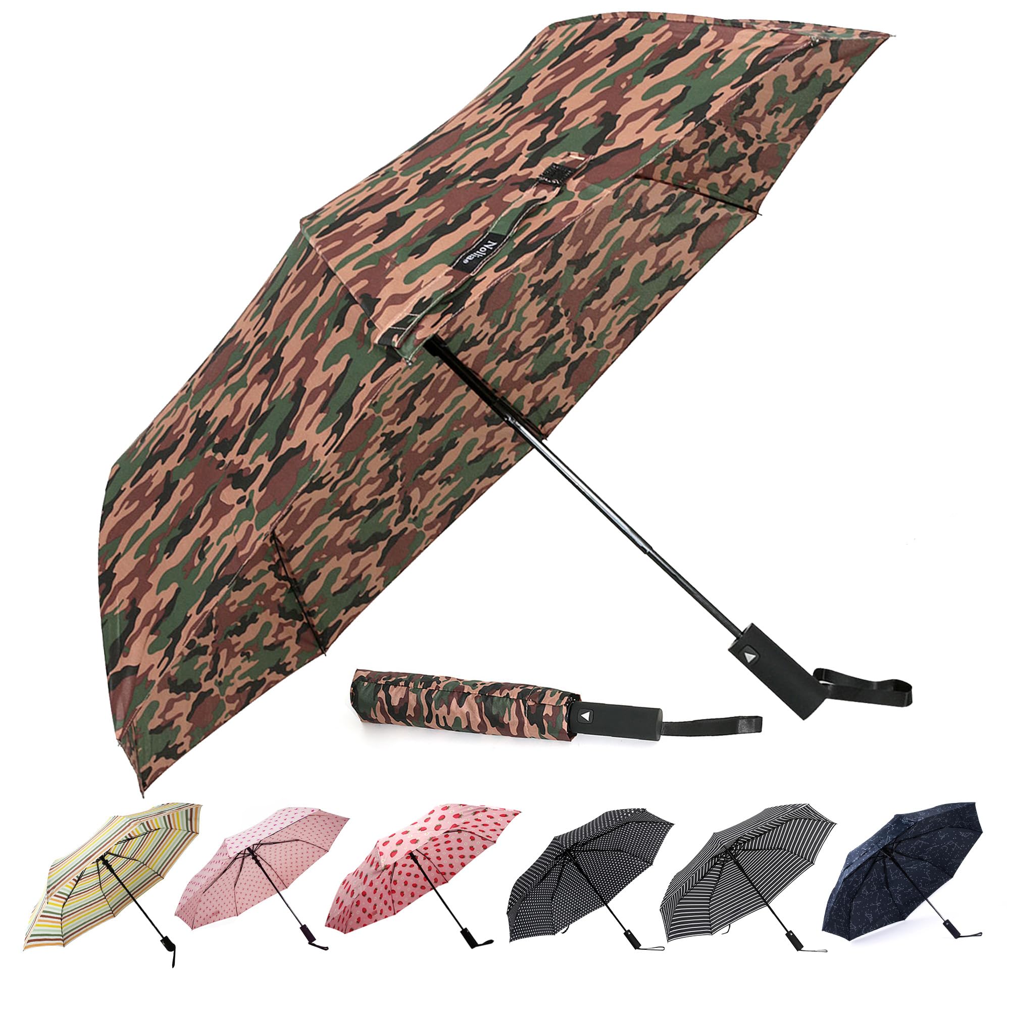 Windproof Automatic Travel Umbrella, Compact Portable with Reinforced Ribs for Sun & Rain