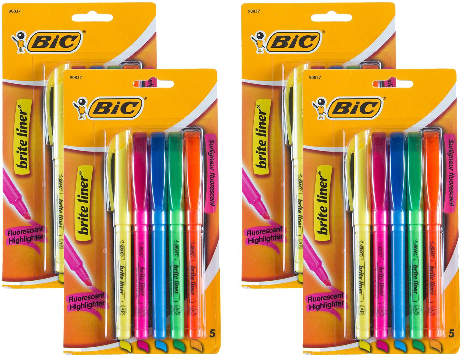 BIC Brite Liner Flourescent Highlighters, 5ct Assorted Colors, 4-PACK (BLP51)