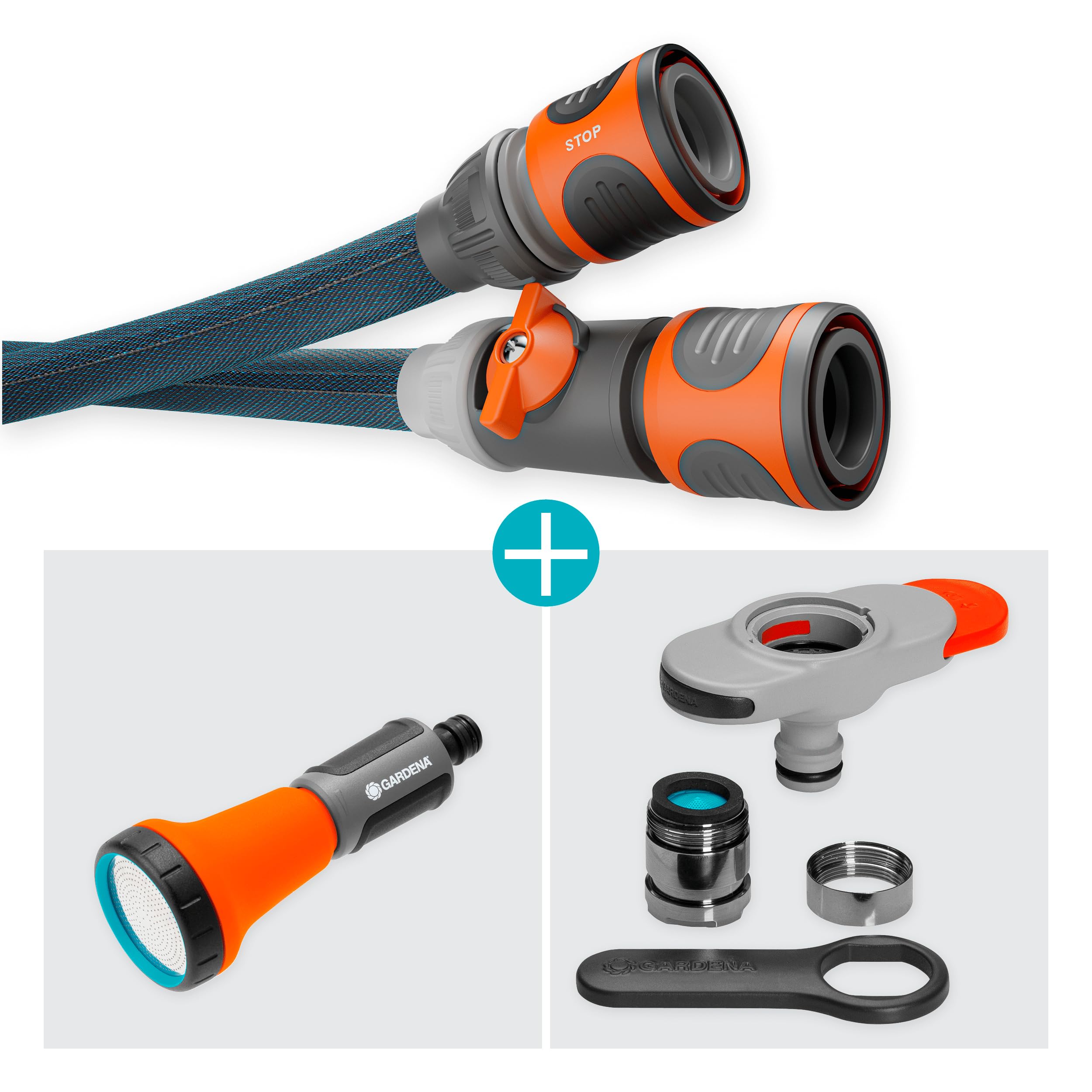 Gardena Liano Xtreme, 1/2 cala, zestaw 10 m + Indoor Adapter: Wytrzymały wąż ogrodowy z materiału, do wew. kurków do wody, z wężem wewnętrznym PVC, niewielki ciężar (18490-20)