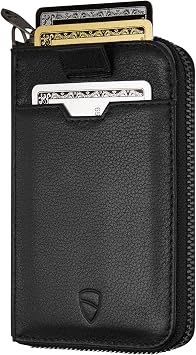 Vaultskin NOTTING HILL Slim Leather Zip Around Wallet, RFID Black