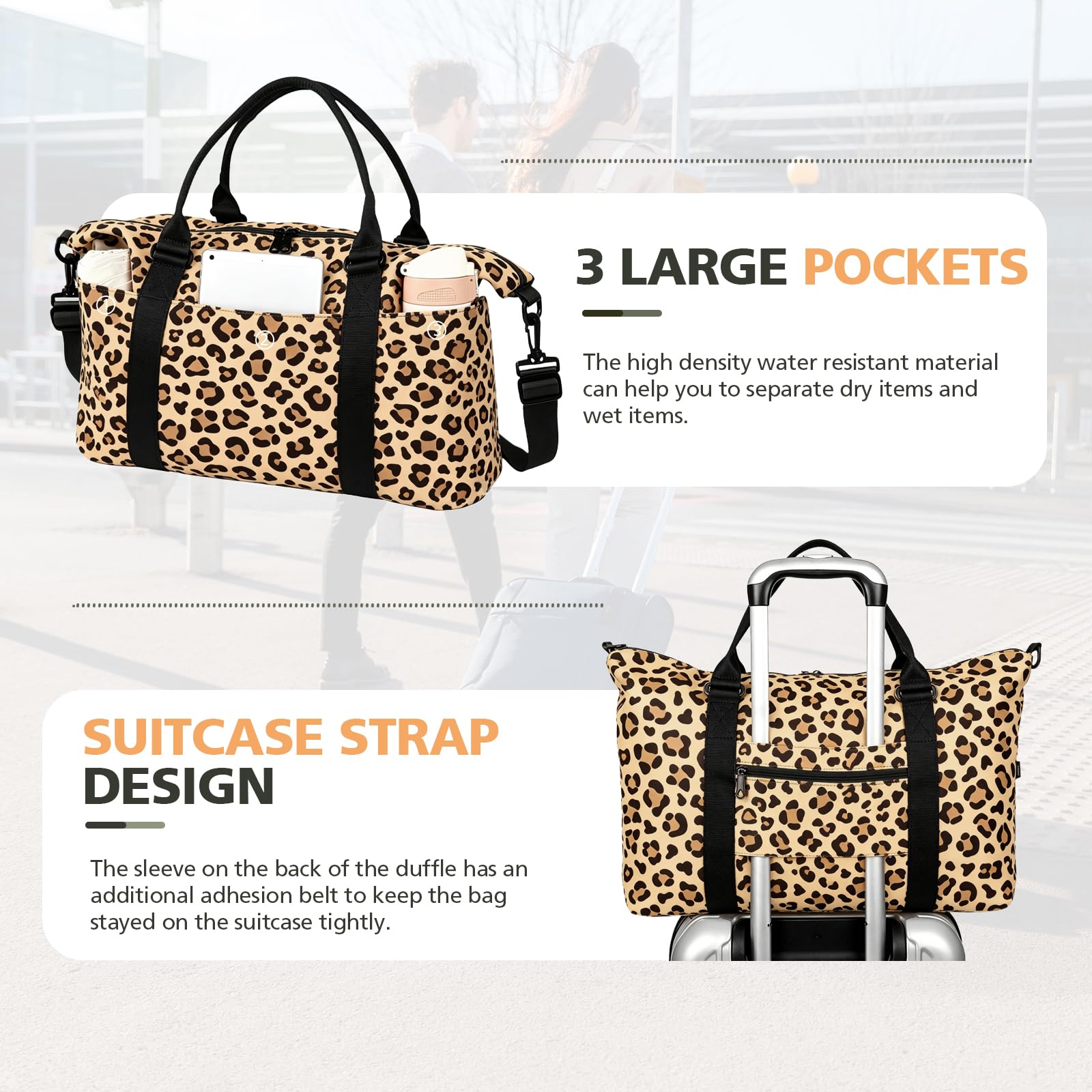 TOPBAG Travel Duffle Bag, Waterproof Weekender Carry On Tote Bags for Women, Sport Gym Bag for Men, Hospital Bag for Labor and Delivery, Overnight Luggage Bag with Trolley Sleeve Coral Pink view 5