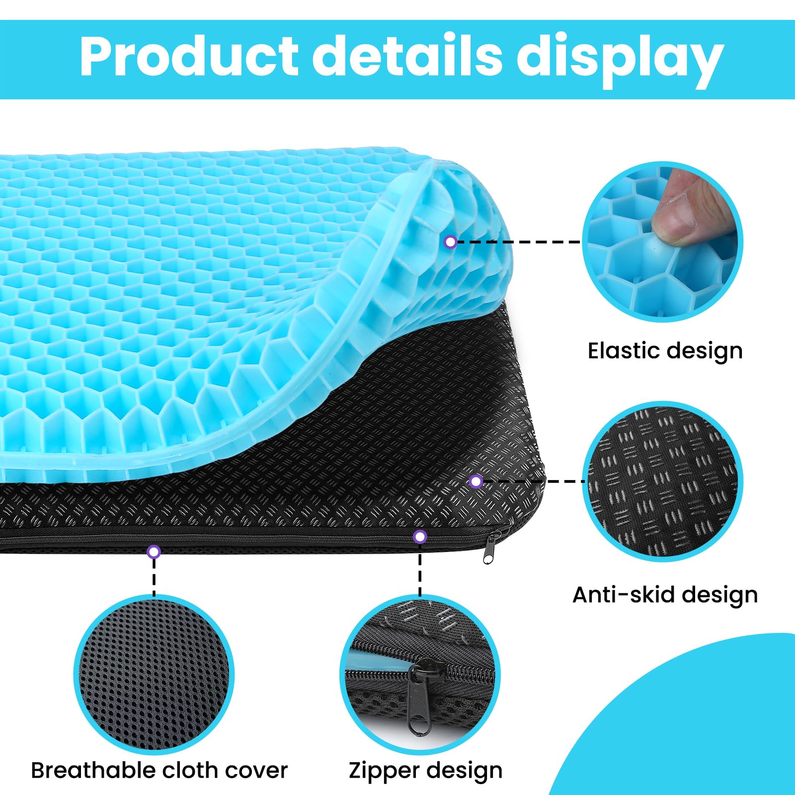 BTDZDD cuscino gel per sedia, Cuscino In Gel, Cuscino per Coccige, Cuscini per Sedie Traspiranti per Auto/Ufficio/Casa/Sedia a Rotelle (Azzurro, 43 * 39 * 4)