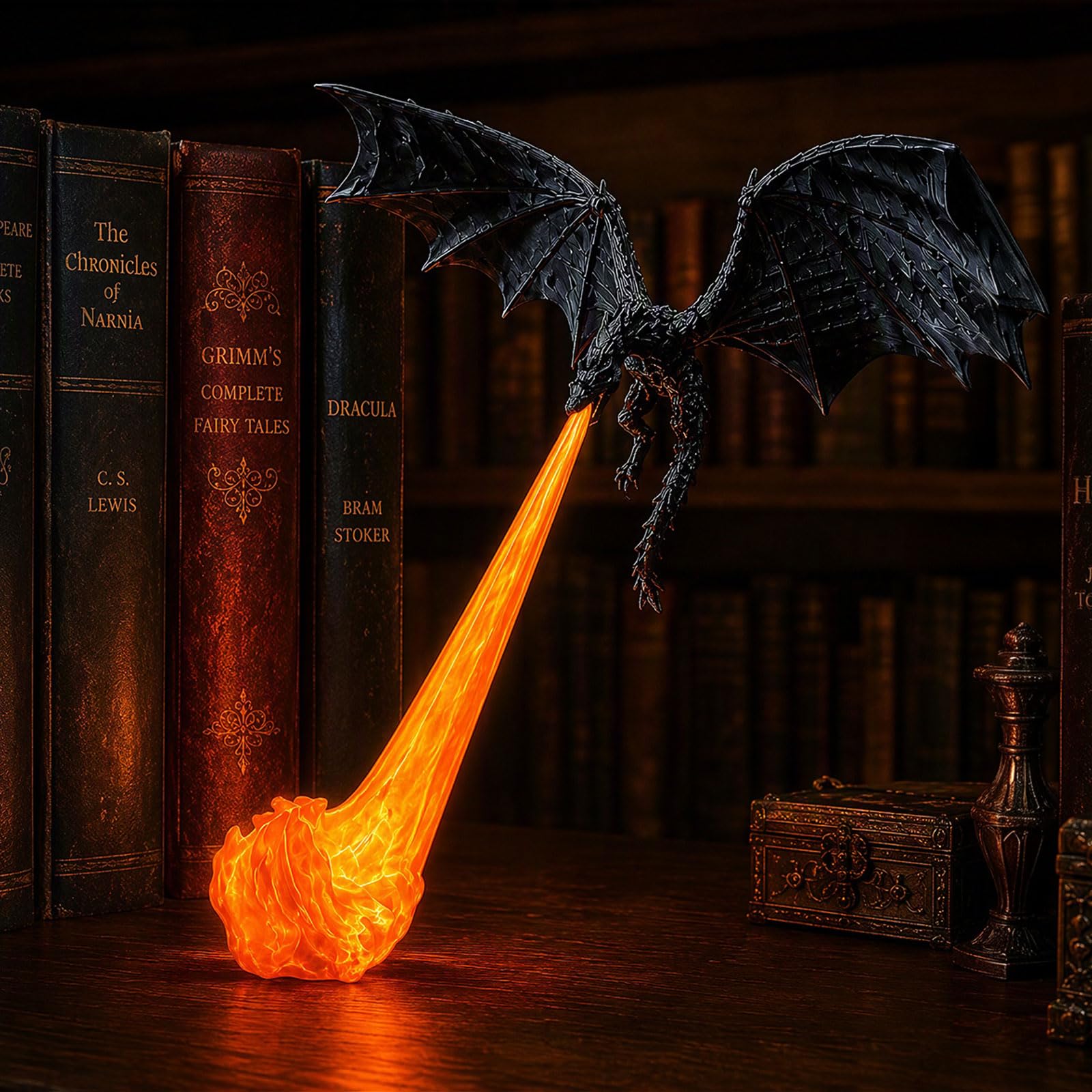 Dragon Bookshelf Light, 3D Printed Fire Breathing Dragon Book，Style 1：Large