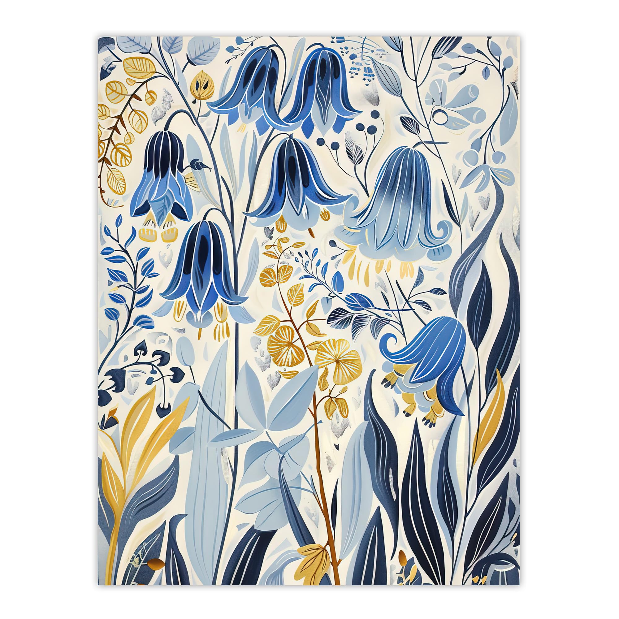 Artery8 Bluebells in Bloom Botanical Painting Ochre Blue Living Room Unframed Wall Art Print Poster Home Decor Premium