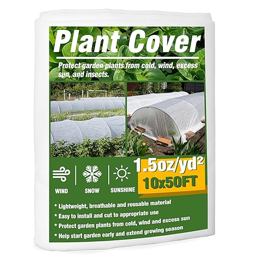 Gardzen 1.5 oz Plant Covers Freeze Protection, Reusable 10ft x 50ft Floating Row Covers, Thicker Frost Blankets for Outdoor Plants, Pests Protection, White