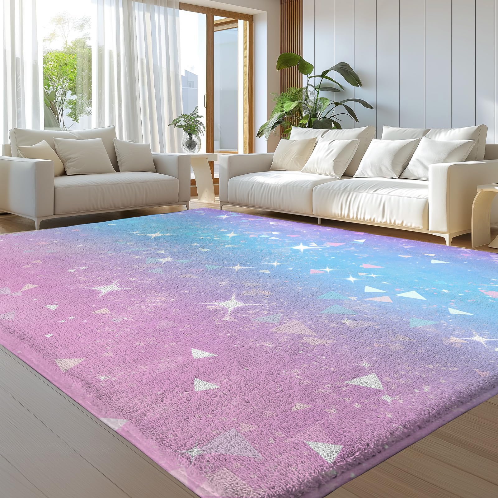 Tapis 200 x 300cm poils ras moderne et lavable avec motif géométrique dégradé