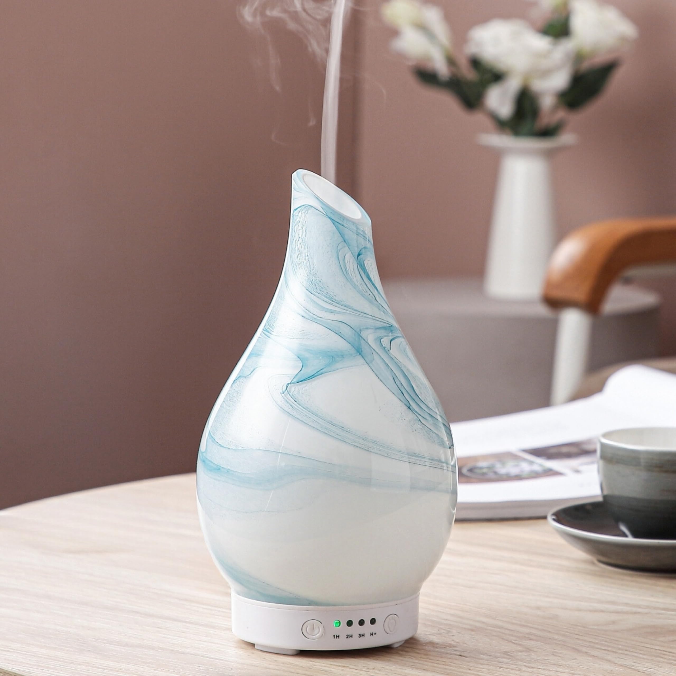 Zen’Arôme Diffuseur Huile Essentielle Yangtsé – Diffuseur Ultrasonique Aromathérapie à Froid - Diffuseur Électrique Humidificateur – Verrerie avec Motif Décoratif et Éclairage LED Personnalisable