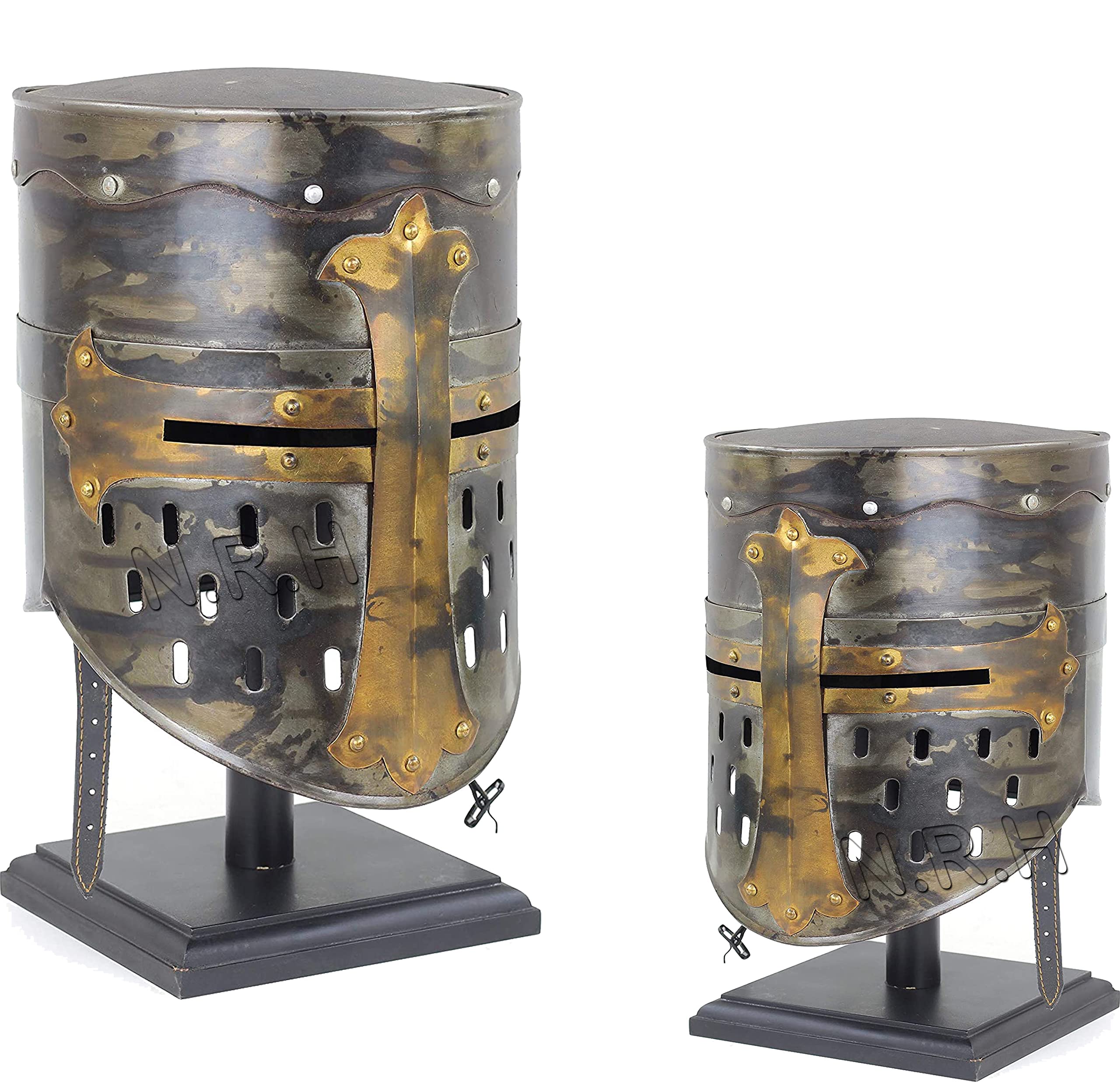 Armor Crusader Great Helm - Casco medieval antiguo de caballeros templarios con soporte de madera