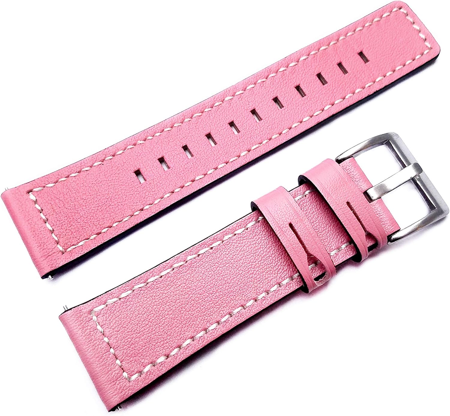 Pink with White Stitches Band Compatible with Fitbit Versa 2 and Versa Smartwatch Elegant Soft Leather Strap Bracelet with Quick Release Pins