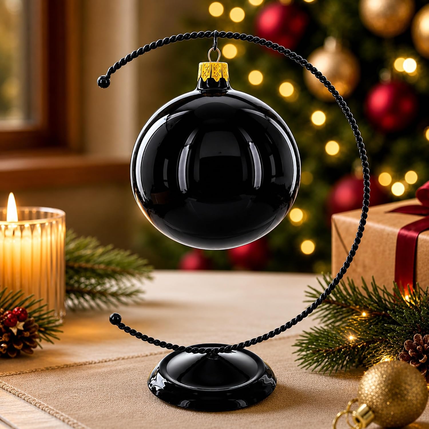 Crescent Moon Twisted Black Painted Metal Ornament Display Stand 9 Inches