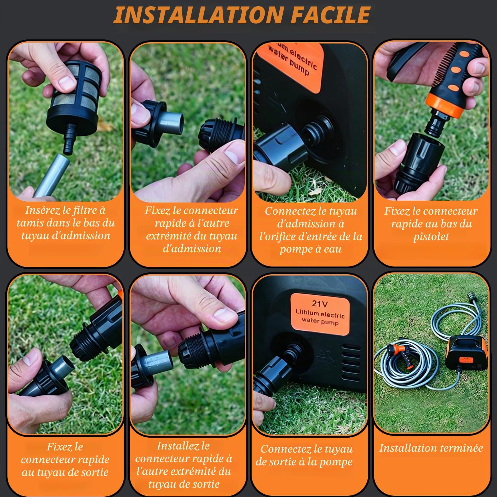 Pompe à Eau sur Batterie,600L/H Pompe de Jardin Sans Fil avec 2 Batteries,2 Vitesses,Pompe Arrosage électrique Inclus Buse 7 en 1,Pompe électrique Auto Amorçante Portable pour Maison,Piscine,Jardin