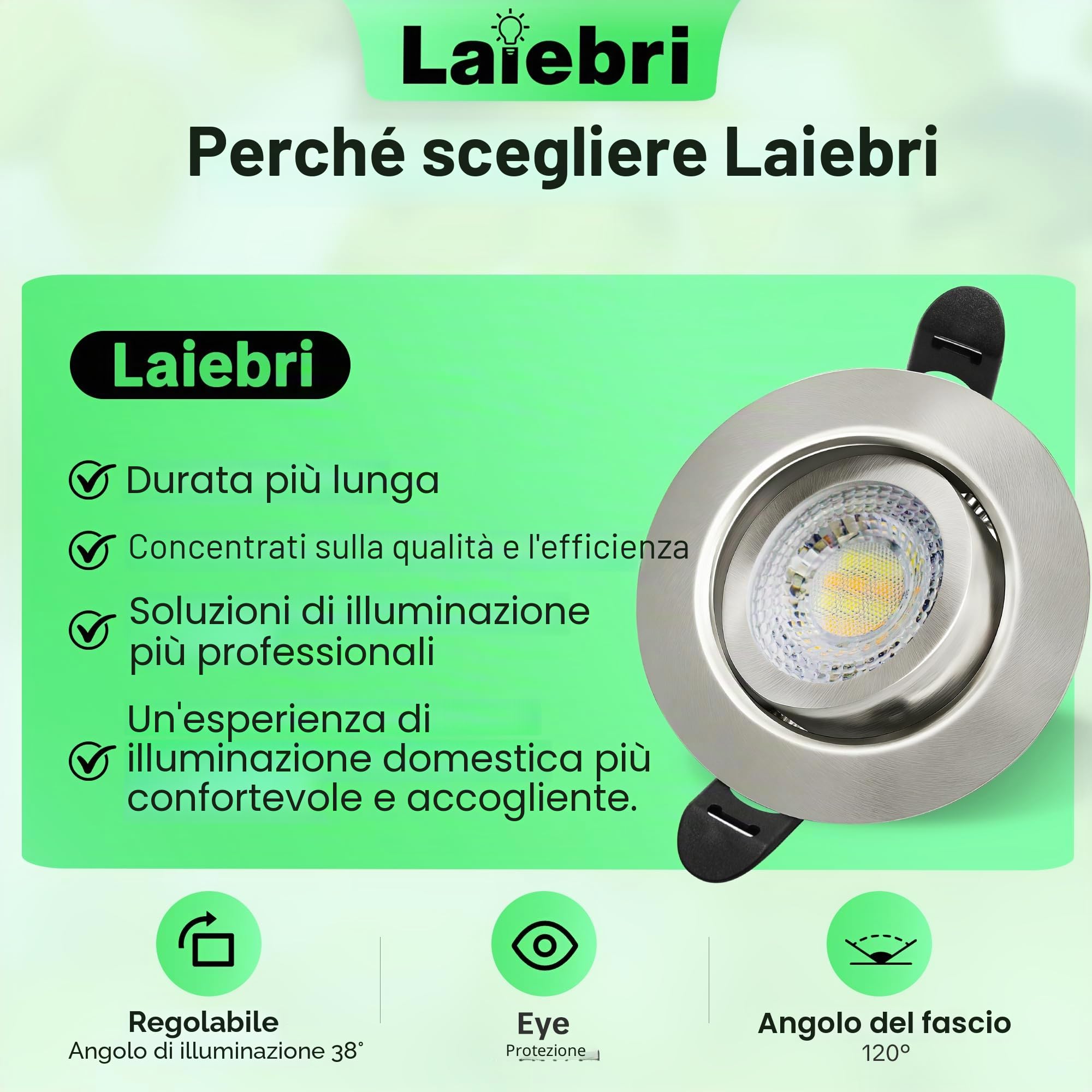 Faretti LED da incasso, 230V, dimmerabili, 6W, IP44, diametro 68mm, orientabili a 38°, temperatura colore 3000K/4000K/6000K, per bagno, faretti piatti da incasso, Nichel, 6er