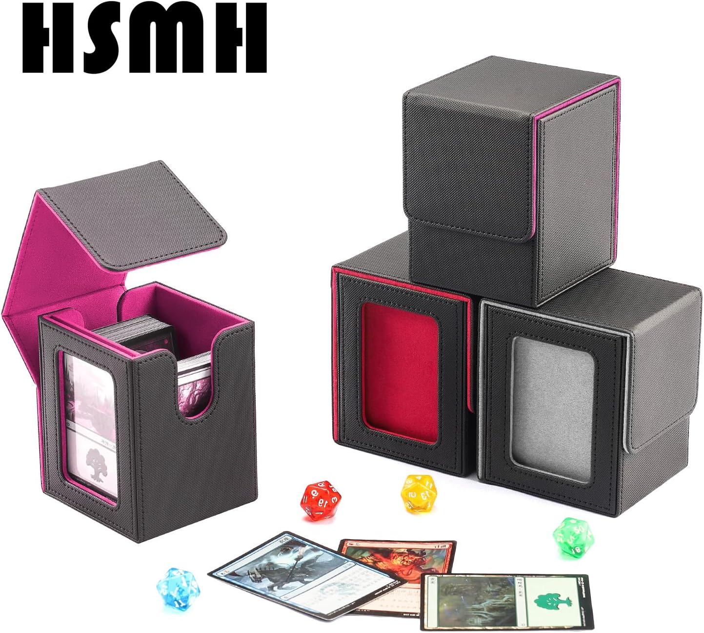 MTG Deck Box for Commander Display Window,Card Deck Box Fits 100 Double Sleeved Cards Applicable to all card transactions such as TCC/CCG/EDH (Black Purple)