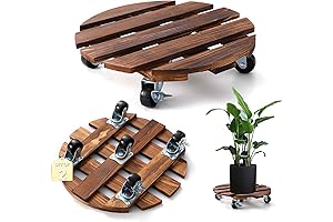 Round Wooden Plant Stand with Rolling Wheels