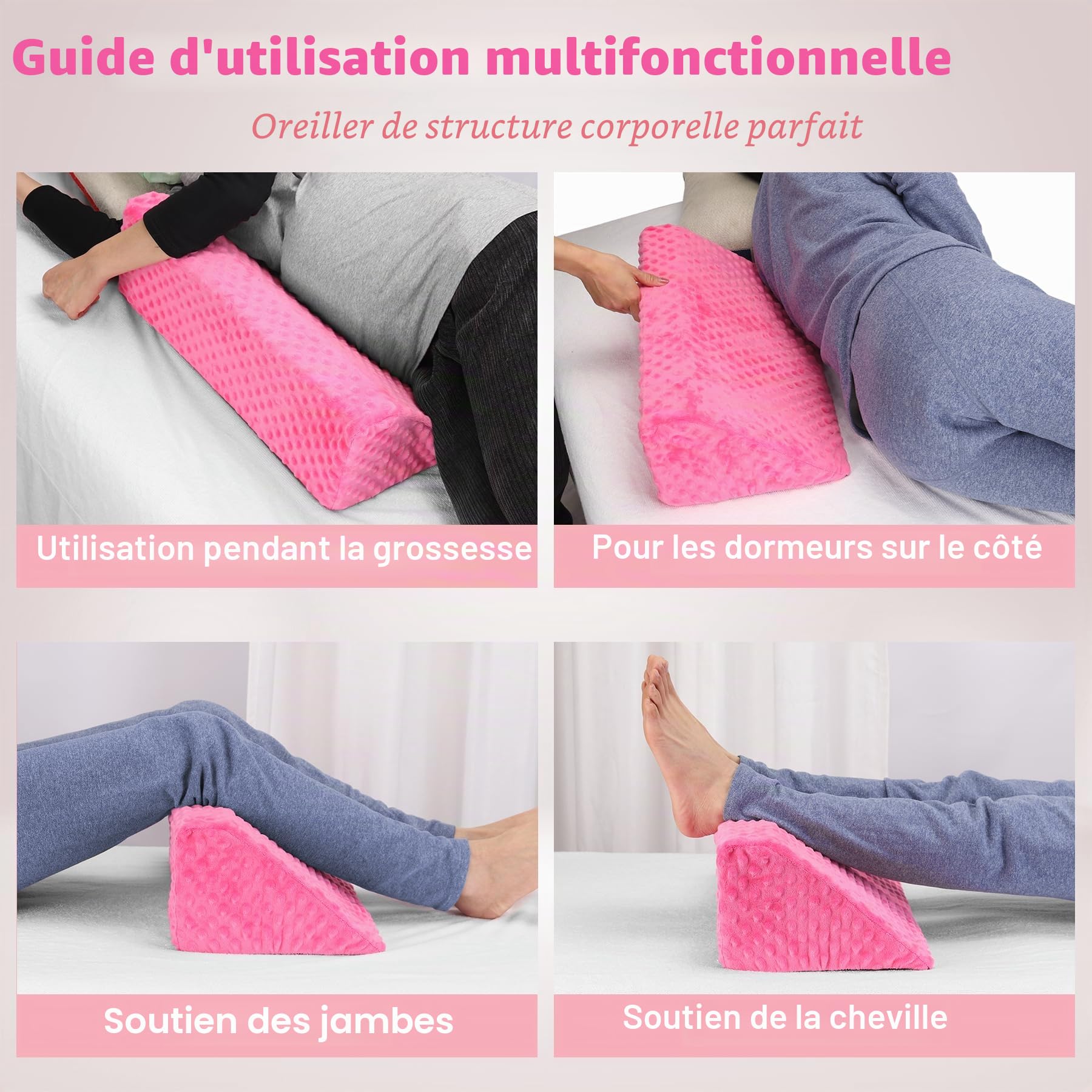 Oreiller cale pour dormir sur le côté, oreiller cale en mousse pour positionnement du corps | Coussin latéral pour dormir - Antidérapant - Positionnement du dos - Pour soulager les douleurs au lit (rose)