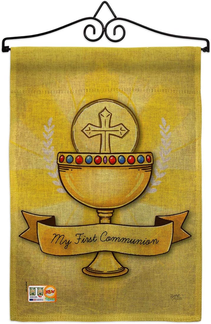 My Holy Communion Garden Flag Set Wood Dowel Religious First Cross Chalice Eucharist Christian Religion Tradition Small Decorative Gift Yard House Banner Double-Sided Made In USA 13 X 18.5