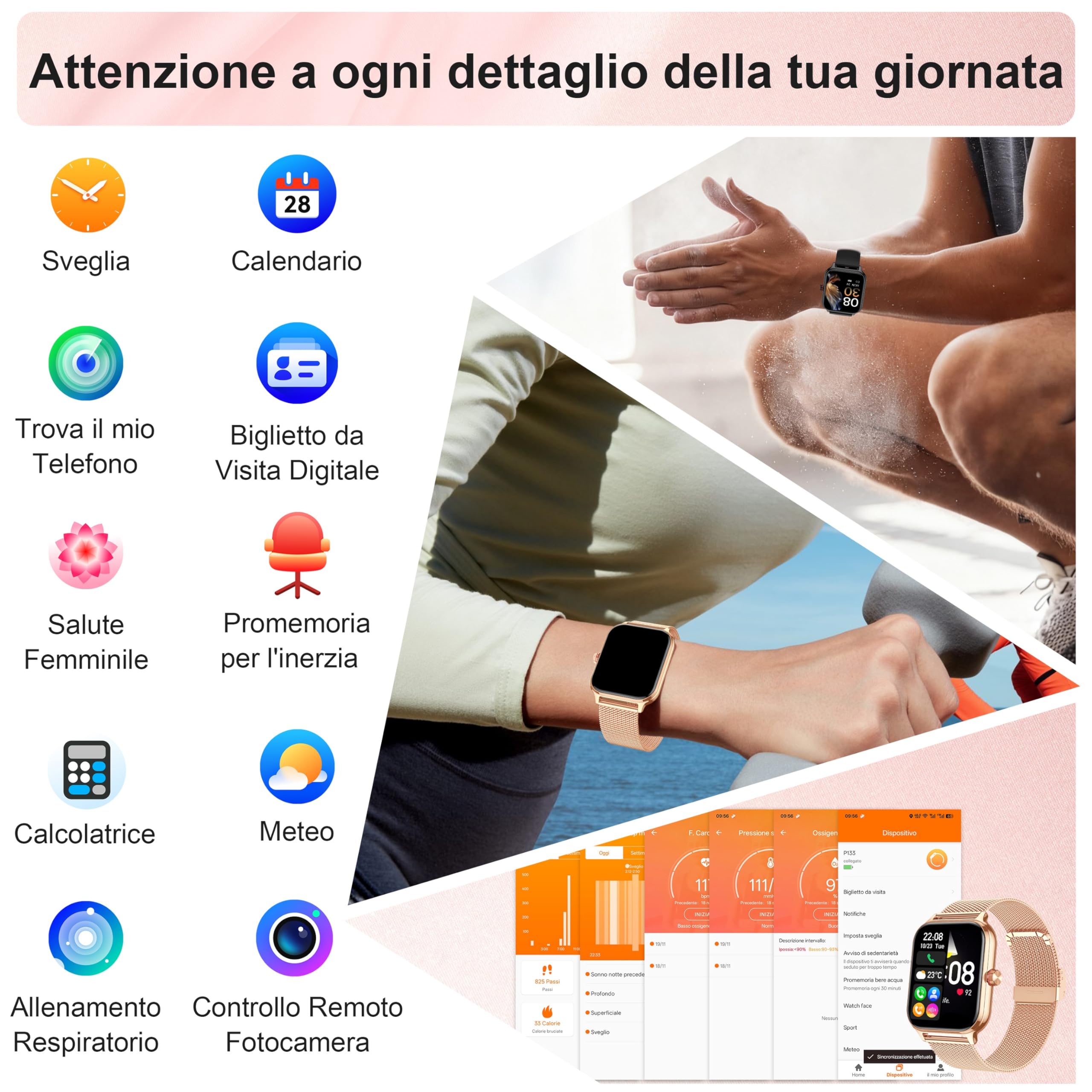LODIMEKE Smartwatch Uomo Donna Chiamate Pressione Sanguigna Frequenza Cardiaca Sonno, 1.96'' AI Orologio 100+ modalità Sportive, IP67 Impermeabile Contapassi Sveglia Calcolatrice iOS Android