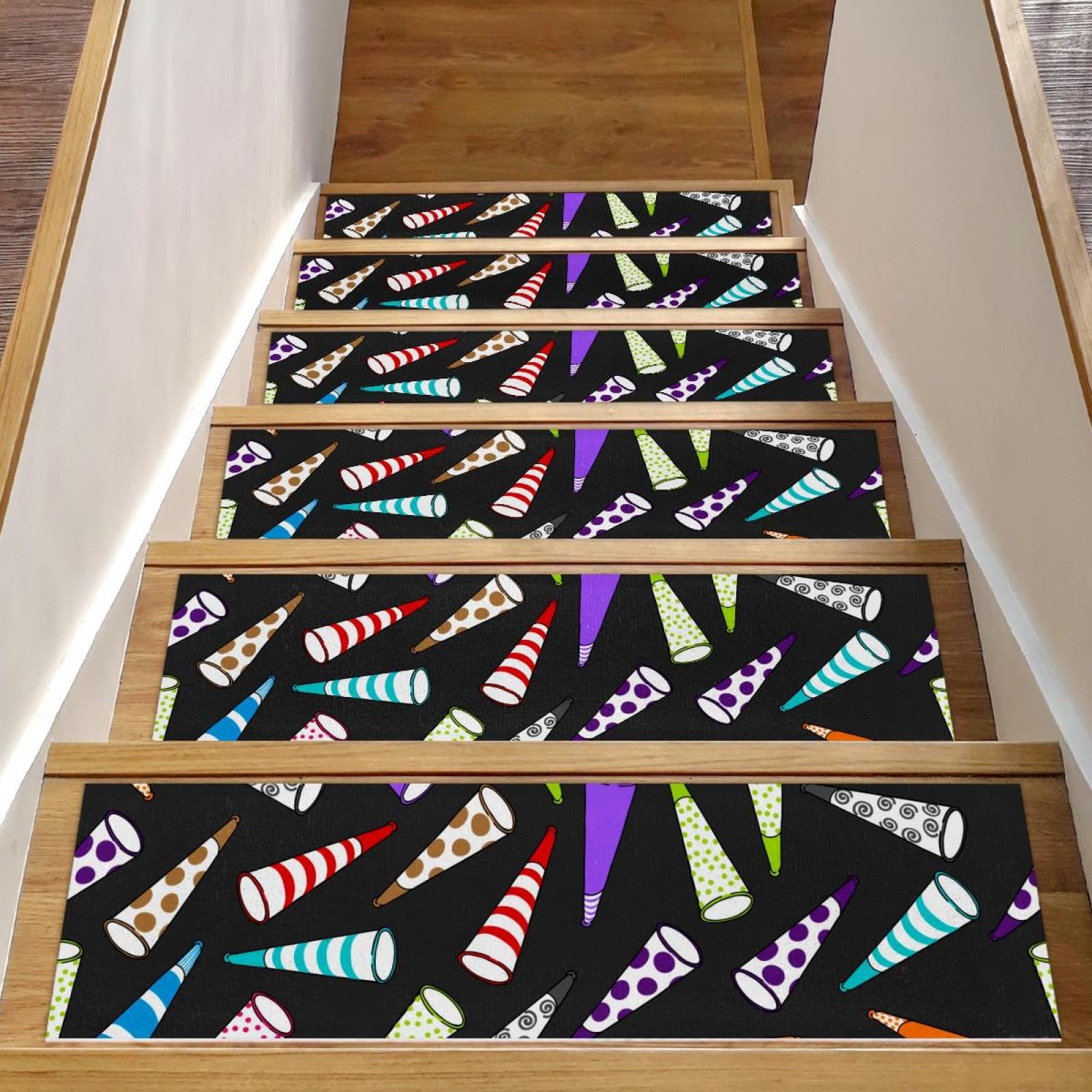 Tapis d'escalier antidérapants lot de 15 pour marches en bois motif Noise Makers 76x20 cm