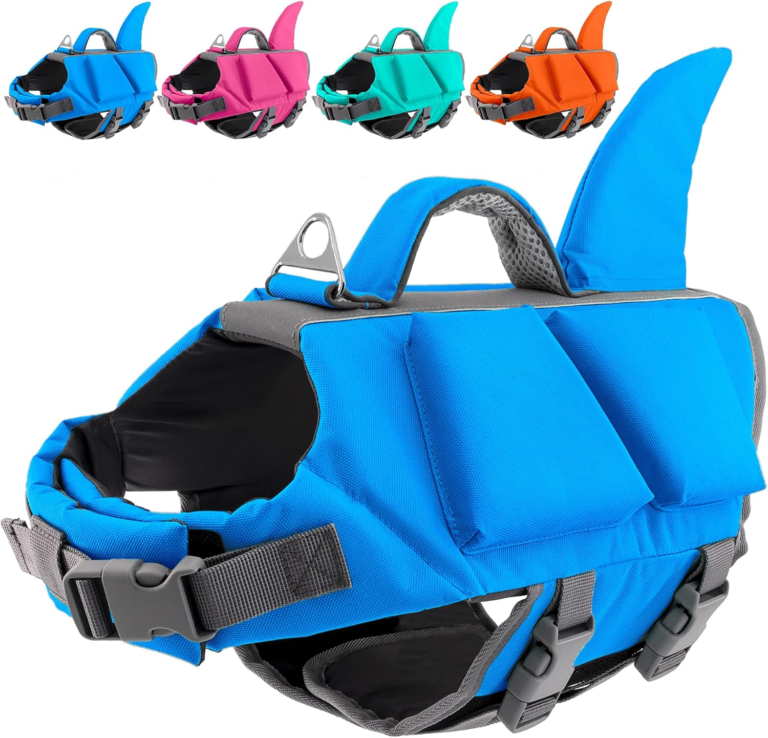 Fragralley Shark Fin Dog Life Jacket with Extra Foam, High Buoyancy Pet Safety Vest with Reflective Strips & Rescue Handle for Swimming Boating Beach, Ripstop Dog PFD Suit for Small Medium Large Dogs