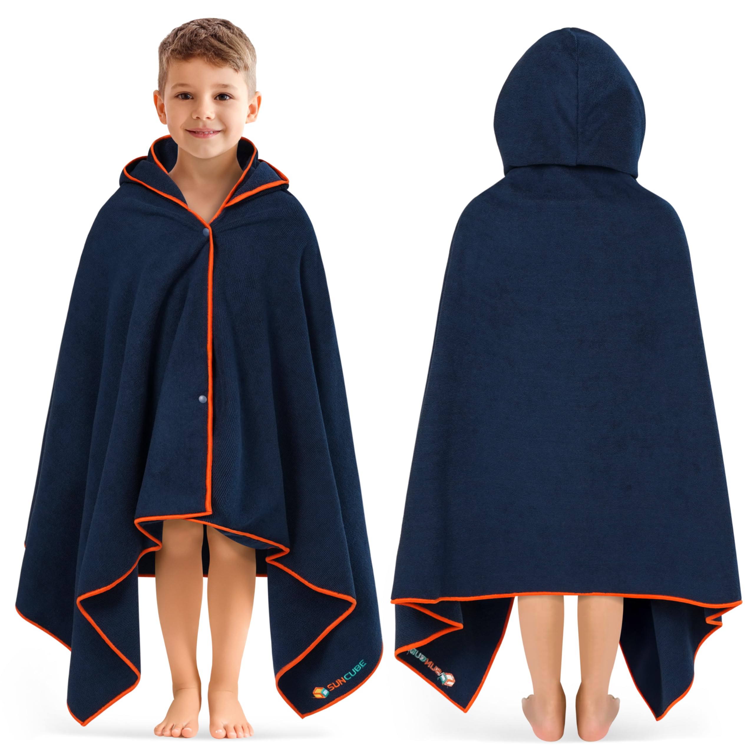 SUN CUBE Kids Hooded Towel, Absorbent Quick Dry Beach Bath Towel, Swim Surf Poncho Wrap Shower, Pool, Bath, Boys, Girls, Large 30x60 inch, Age 3-9