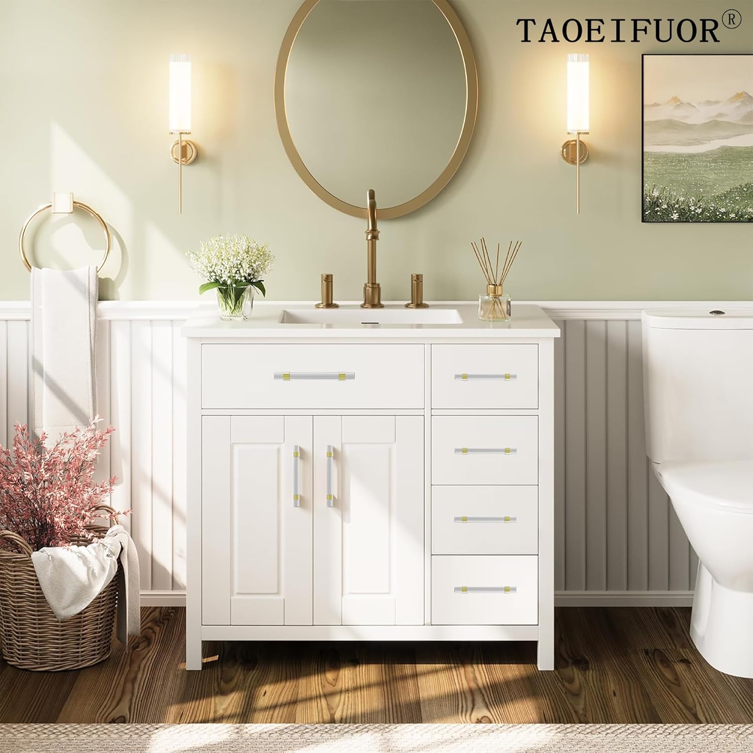 Kitchen Cabinet Door Handles for Cupboard Wardrobe Closet Dress Drawer Pulls (Acrylic-10PACK, Clear+Gold, Hole Center:3 Inch / 76MM)