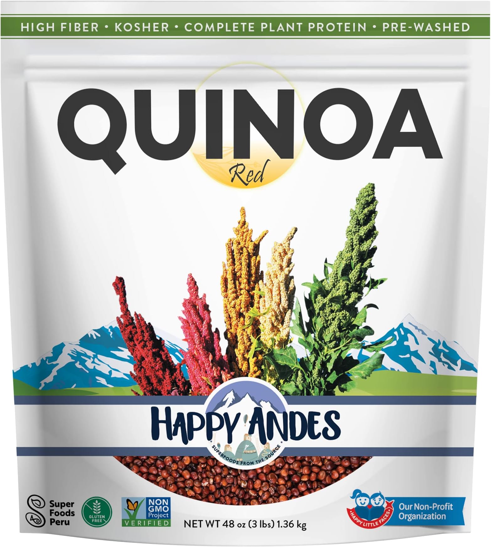 Happy Andes Red Quinoa, Non-GMO & Gluten, Whole Grain Rice Substitute, Ready to Cook Food for Oats & Seeds Recipes, Healthy Meal with Vitamins & Protein, Best Value, 3 lb